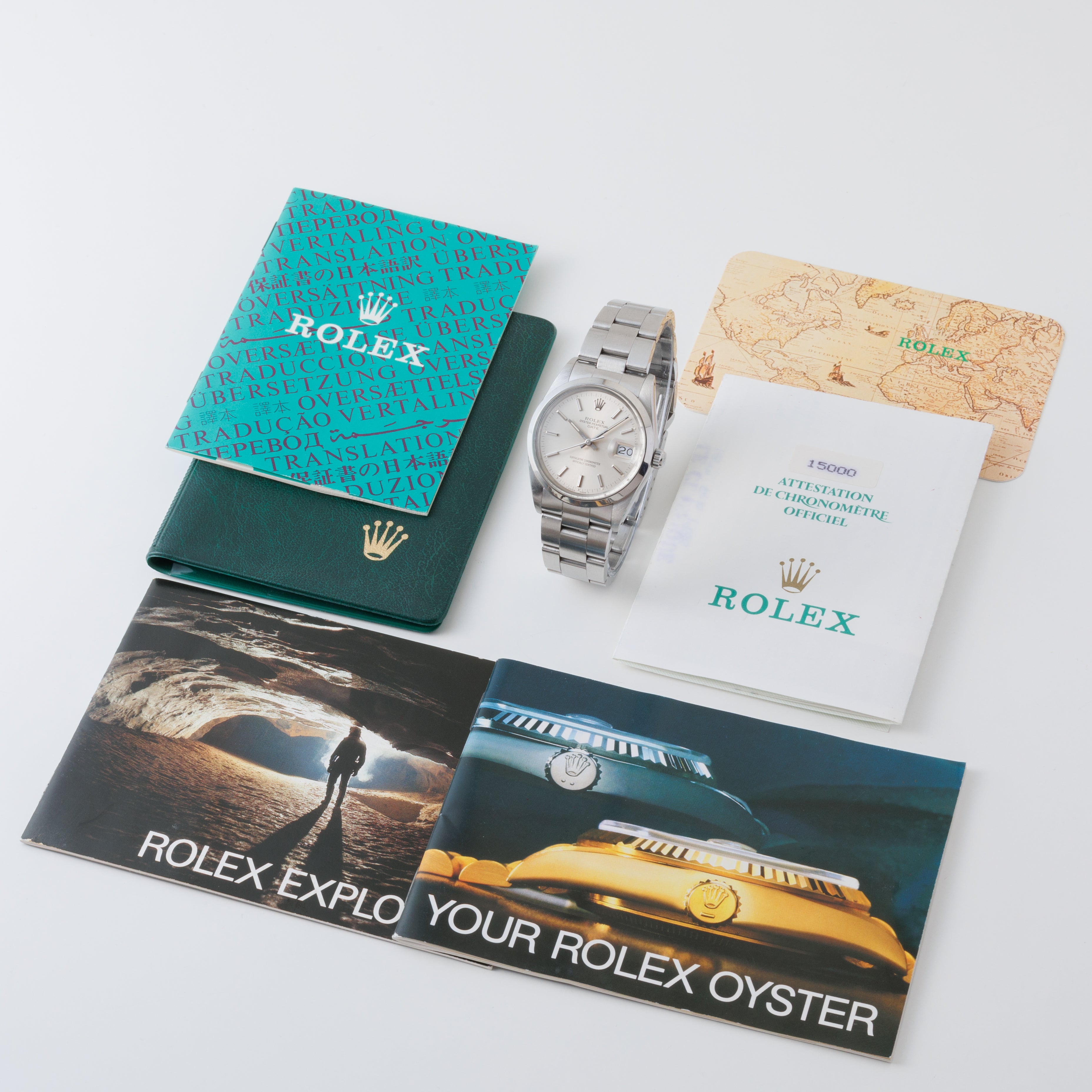 ロレックス オイスターパーペチュアルデイト 1987年製 Ref.15000 シルバーダイヤル ギャラ、冊子付き