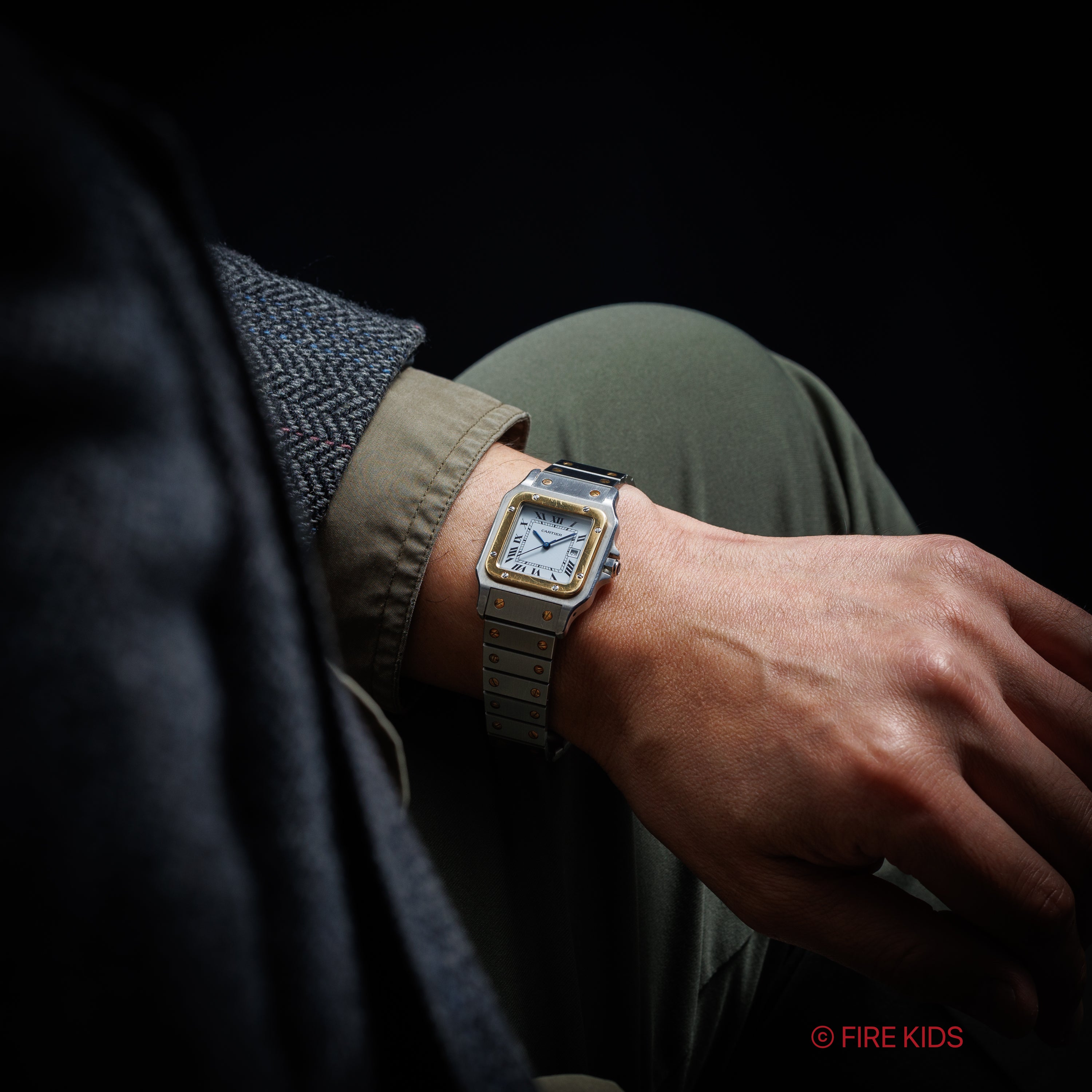 カルティエ サントス LMサイズ コンビ 自動巻き 1980年代製 ホワイトローマン 箱、ギャラ付