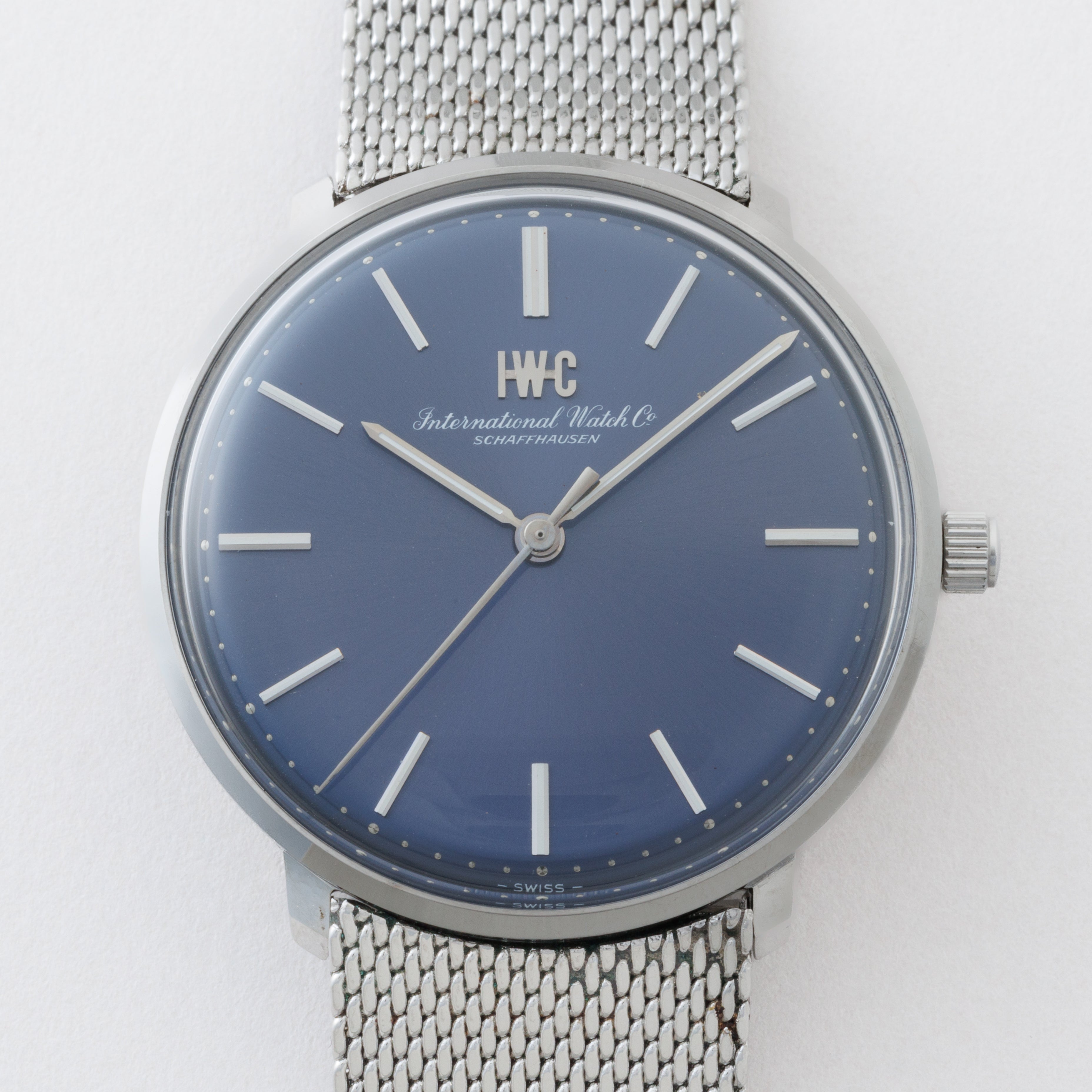 IWC ラウンドケース 1973年製 Ref.2401 手巻き Cal.403 ブルーダイヤル 純正ブレス