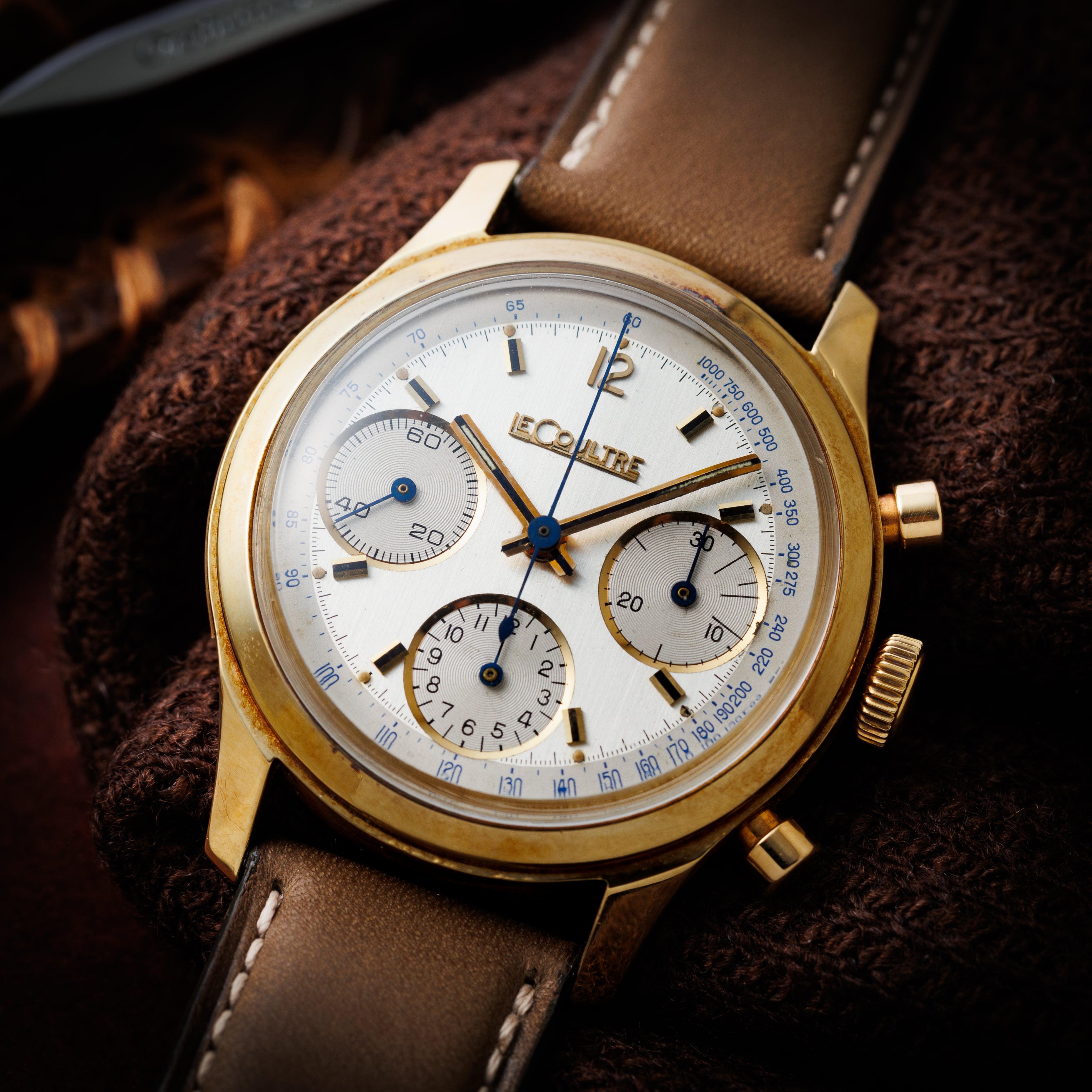 ルクルト 18金無垢防水ケース 3レジスタークロノグラフ バルジュー72搭載 1960年代製トリプルサイン