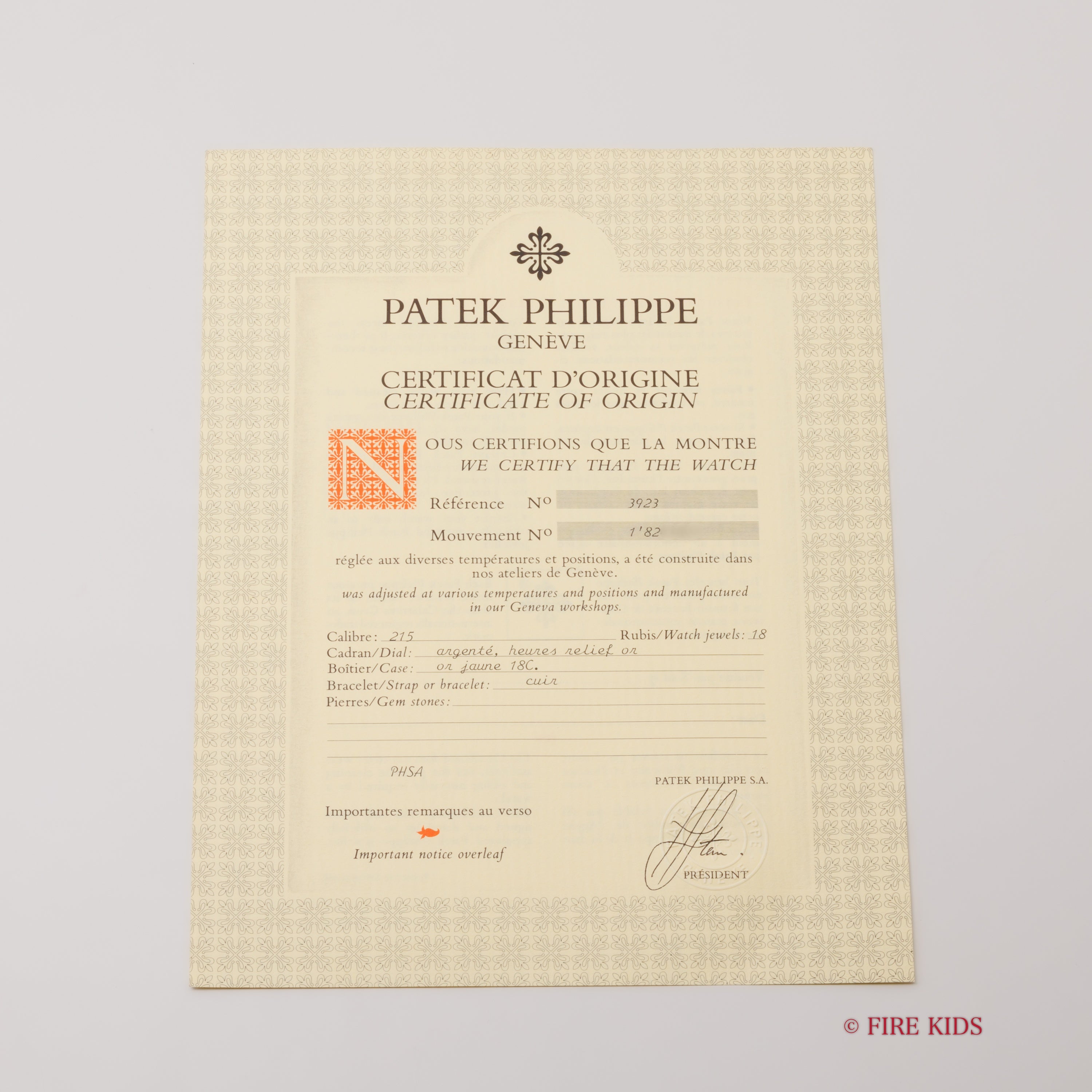 パテック・フィリップ カラトラバ 1991年製 Ref.3923 18KYG 手巻 Cal.215 1992年発行ギャラ付