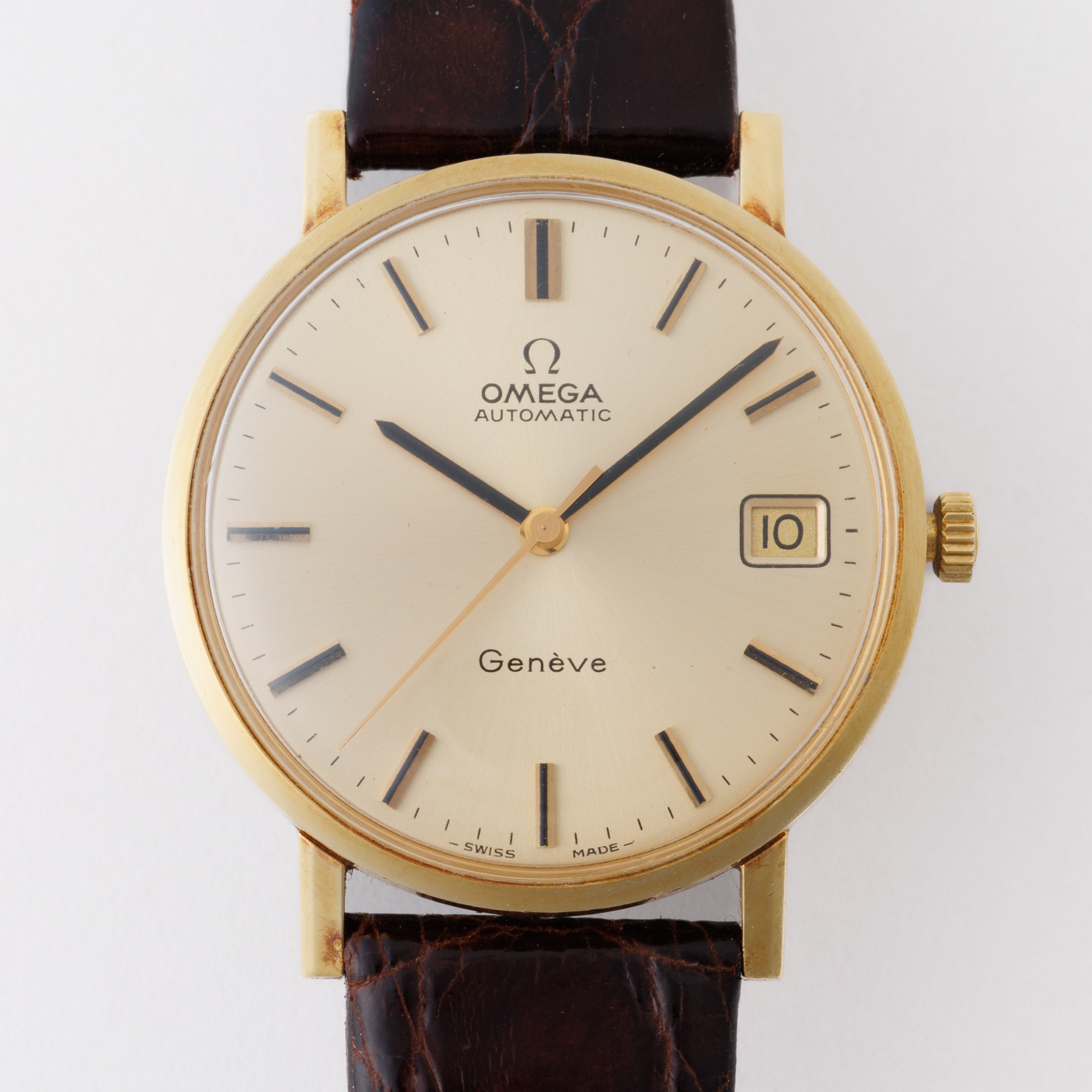 オメガ 18金無垢ジュネーブ 1973年製 ハイビート自動巻きCal.1012 純正GF尾錠付き