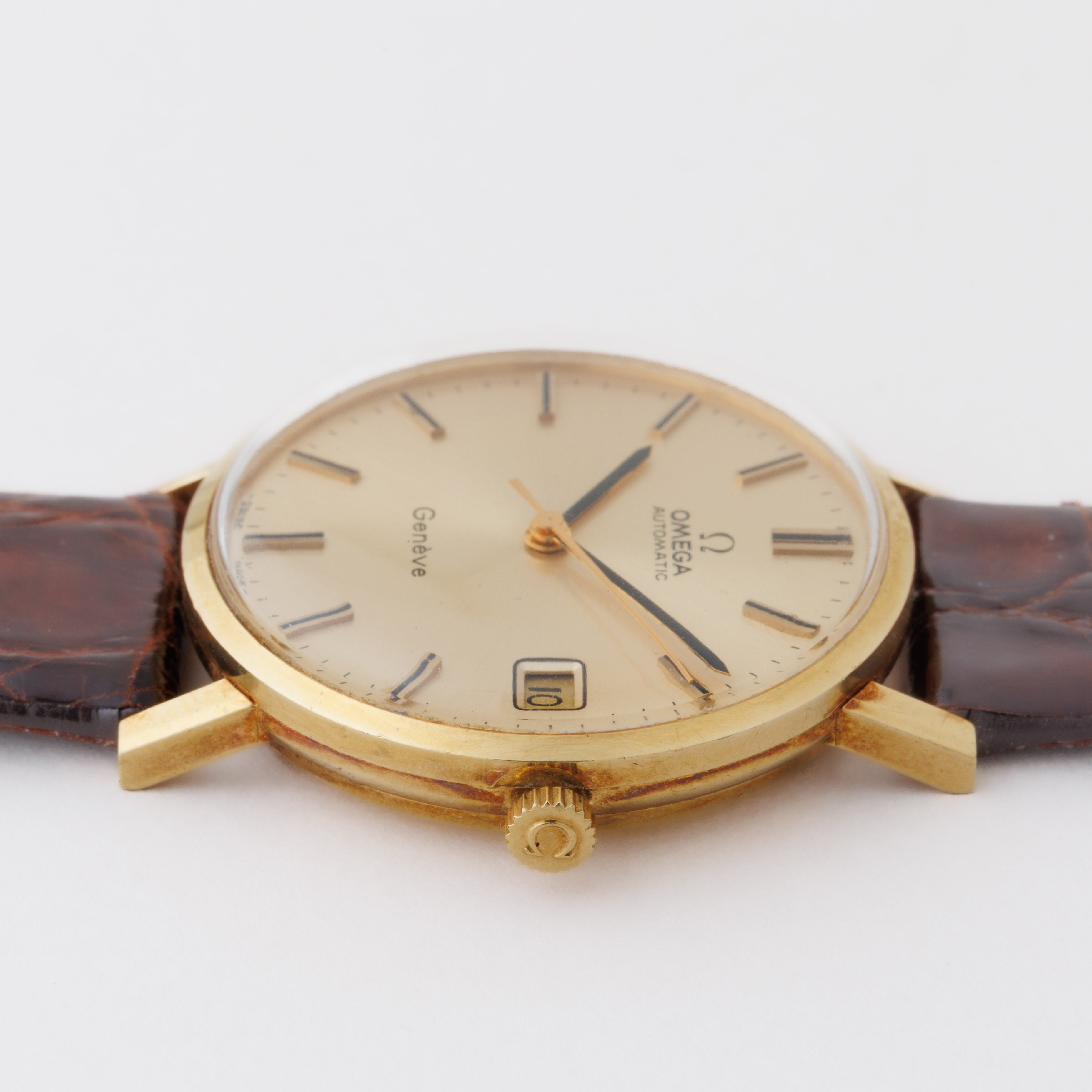 オメガ 18金無垢ジュネーブ 1973年製 ハイビート自動巻きCal.1012 純正GF尾錠付き