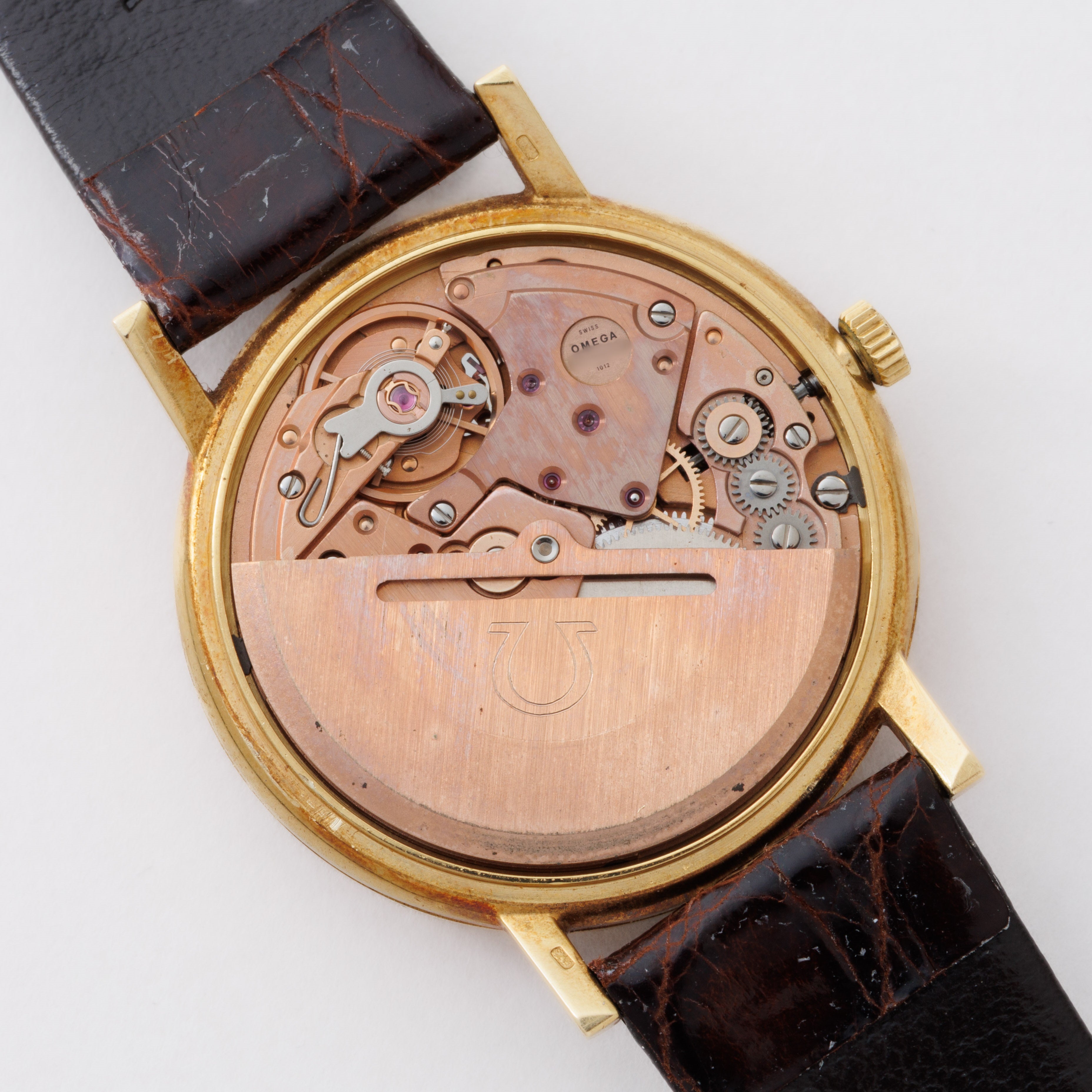 オメガ 18金無垢ジュネーブ 1973年製 ハイビート自動巻きCal.1012 純正GF尾錠付き