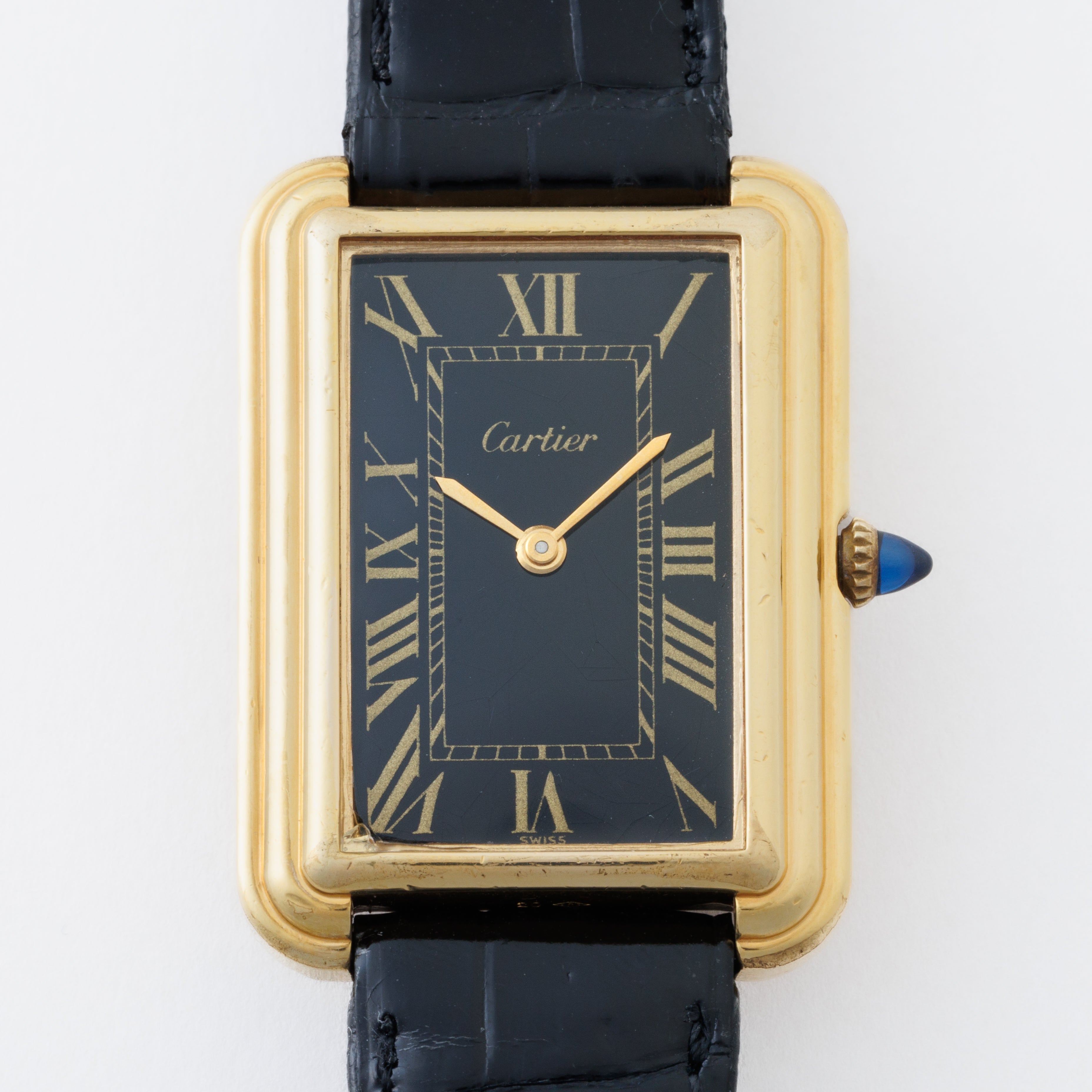 カルティエ ステップドタンク NYCモデル 1970年代製 Ref.15716 ブラックローマン 純正尾錠付き