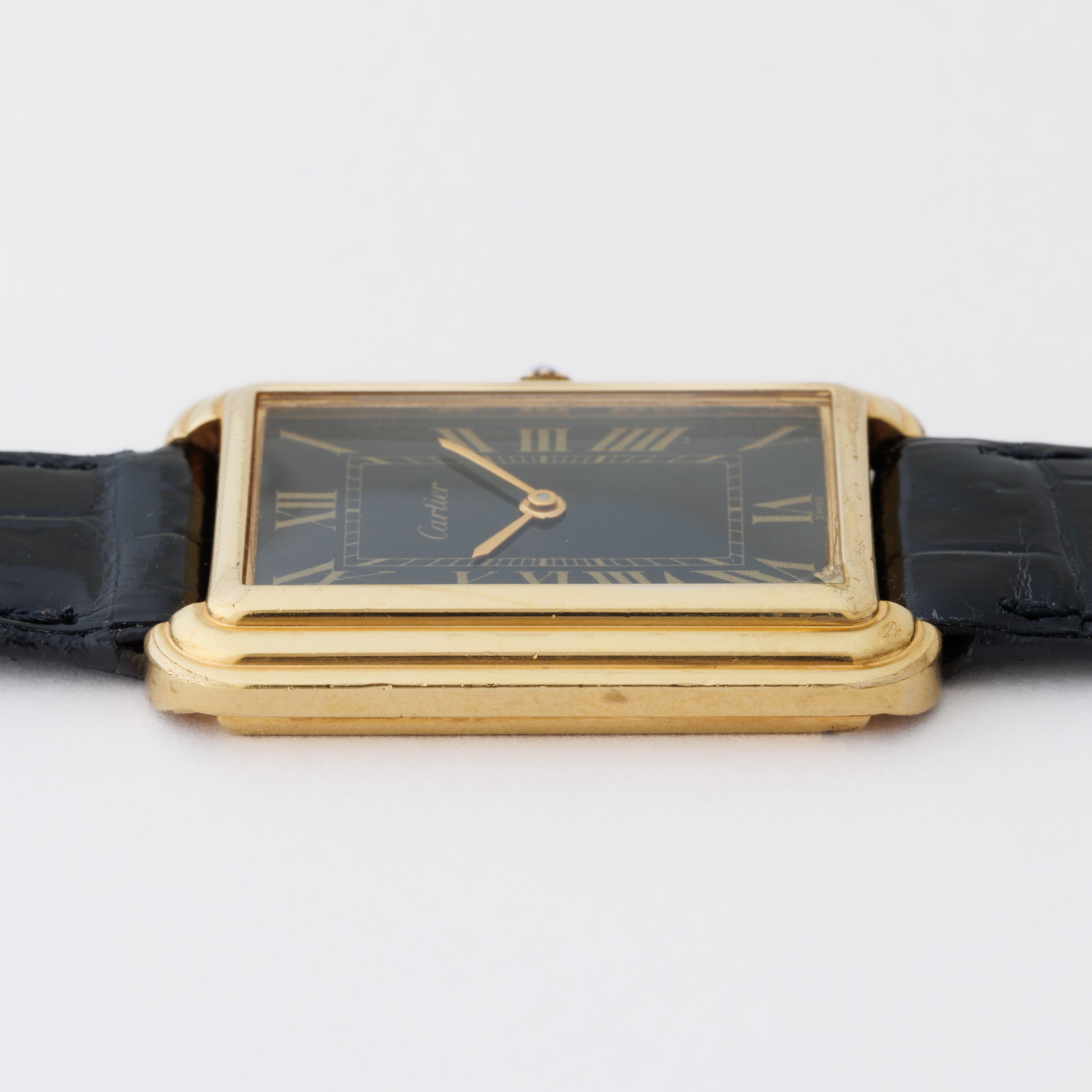 カルティエ ステップドタンク NYCモデル 1970年代製 Ref.15716 ブラックローマン 純正尾錠付き