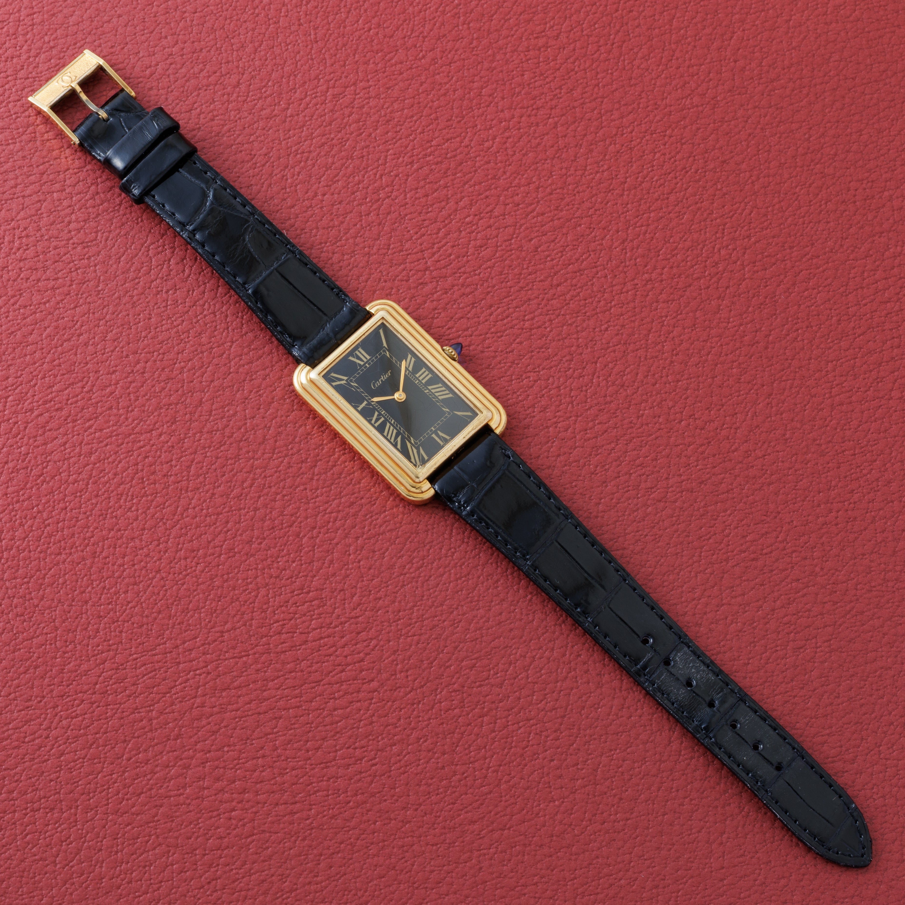 カルティエ ステップドタンク NYCモデル 1970年代製 Ref.15716 ブラックローマン 純正尾錠付き