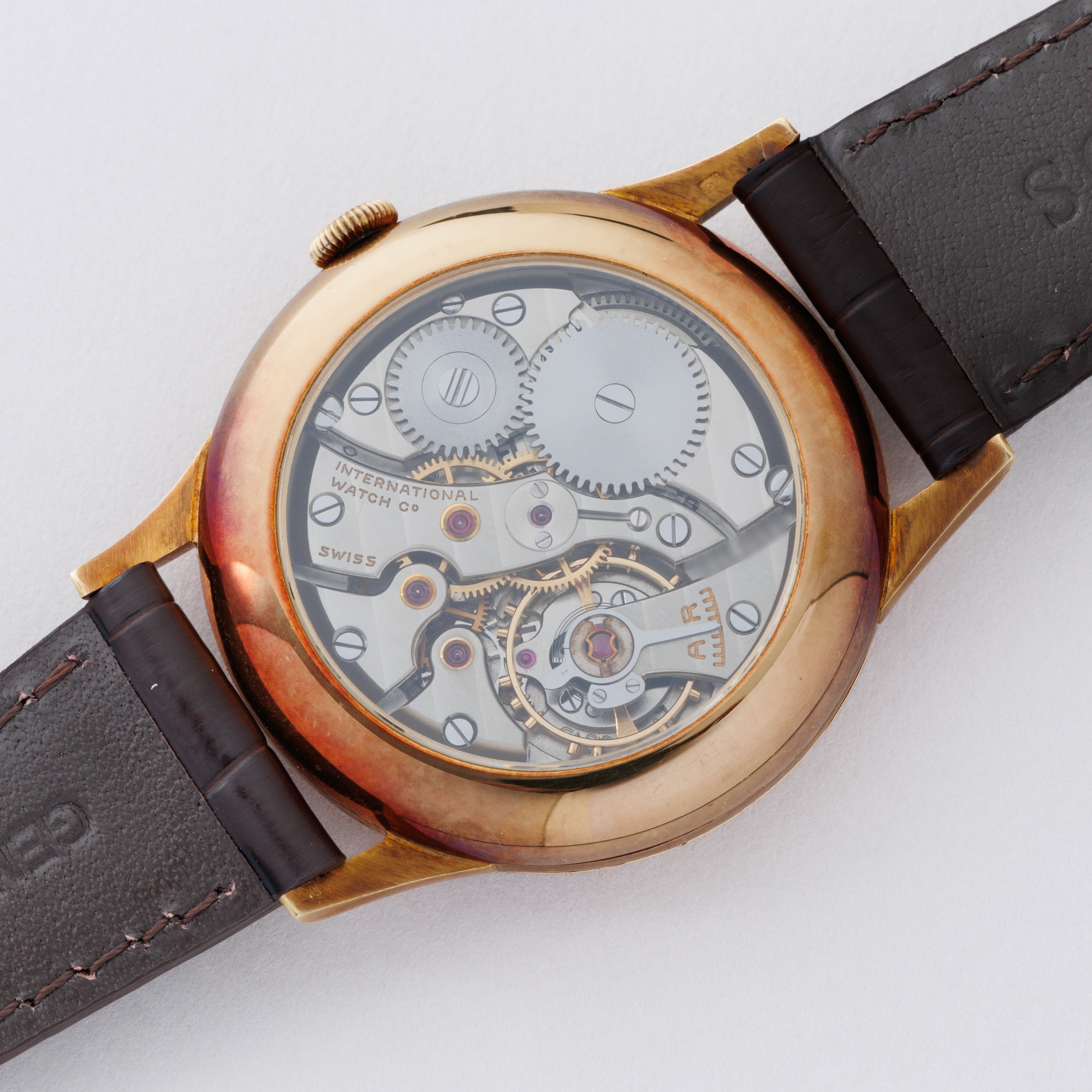 IWC ラウンドケース 1948年製 18金イエローゴールド 手巻き Cal.89 裏スケルトン加工 オリジナル裏蓋付き