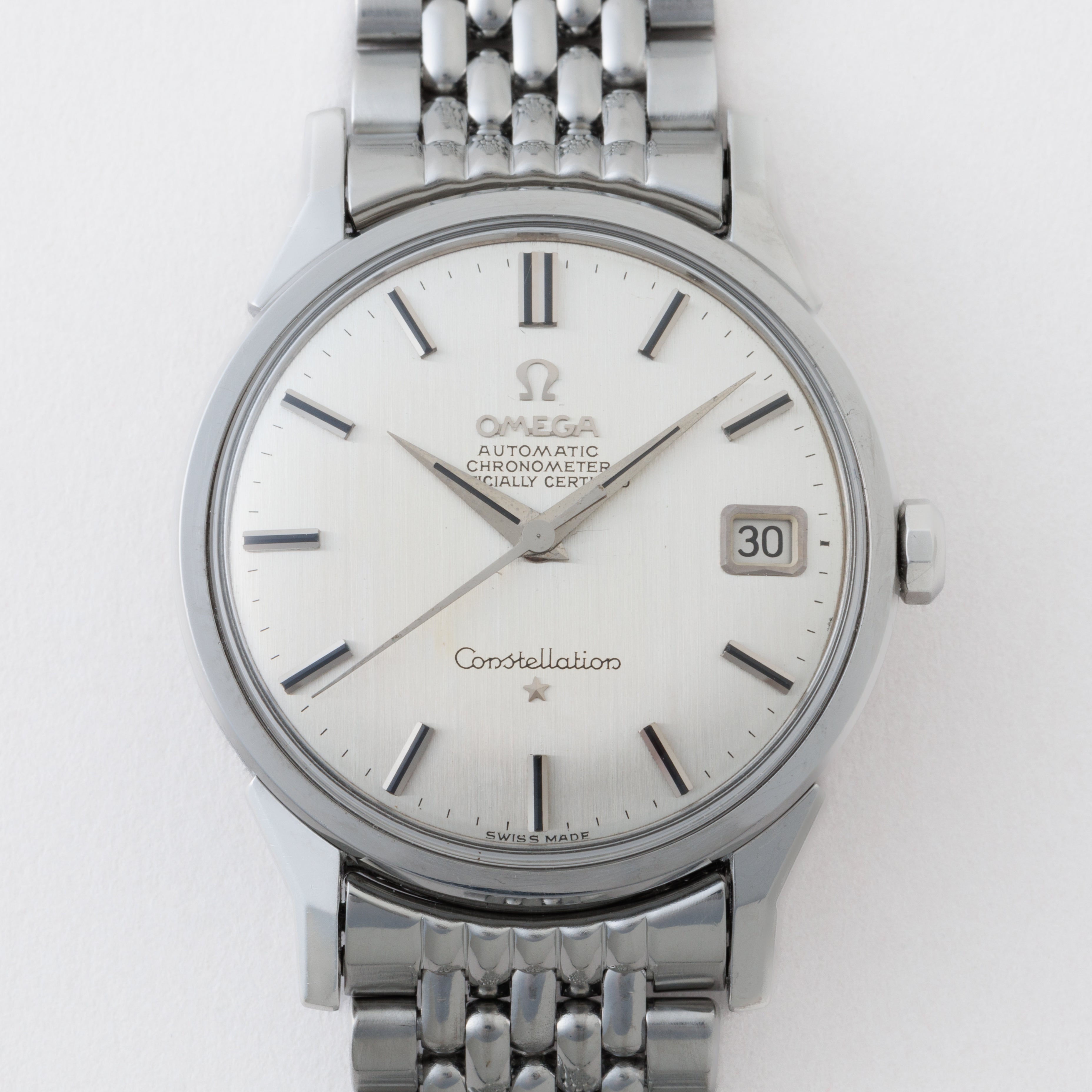 オメガ コンステレーション 1963年製 Ref.168.005 ギャラ付 シルバーダイヤル 純正ライスブレス付き