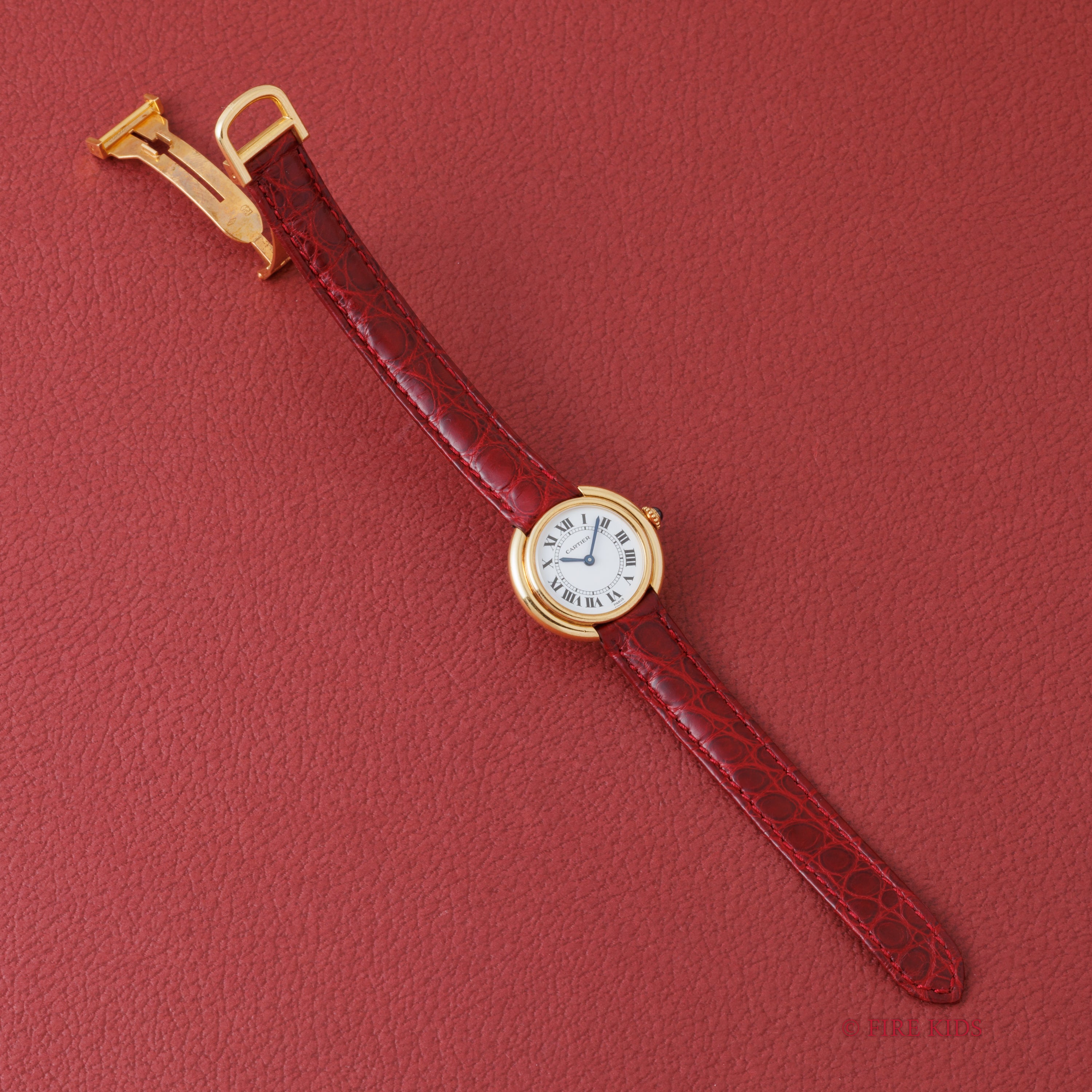 カルティエ 18金無垢 ヴァンドーム エリプス SMサイズ 手巻き PARISダイヤル 1980年代製 純正金無垢Dバックル付き
