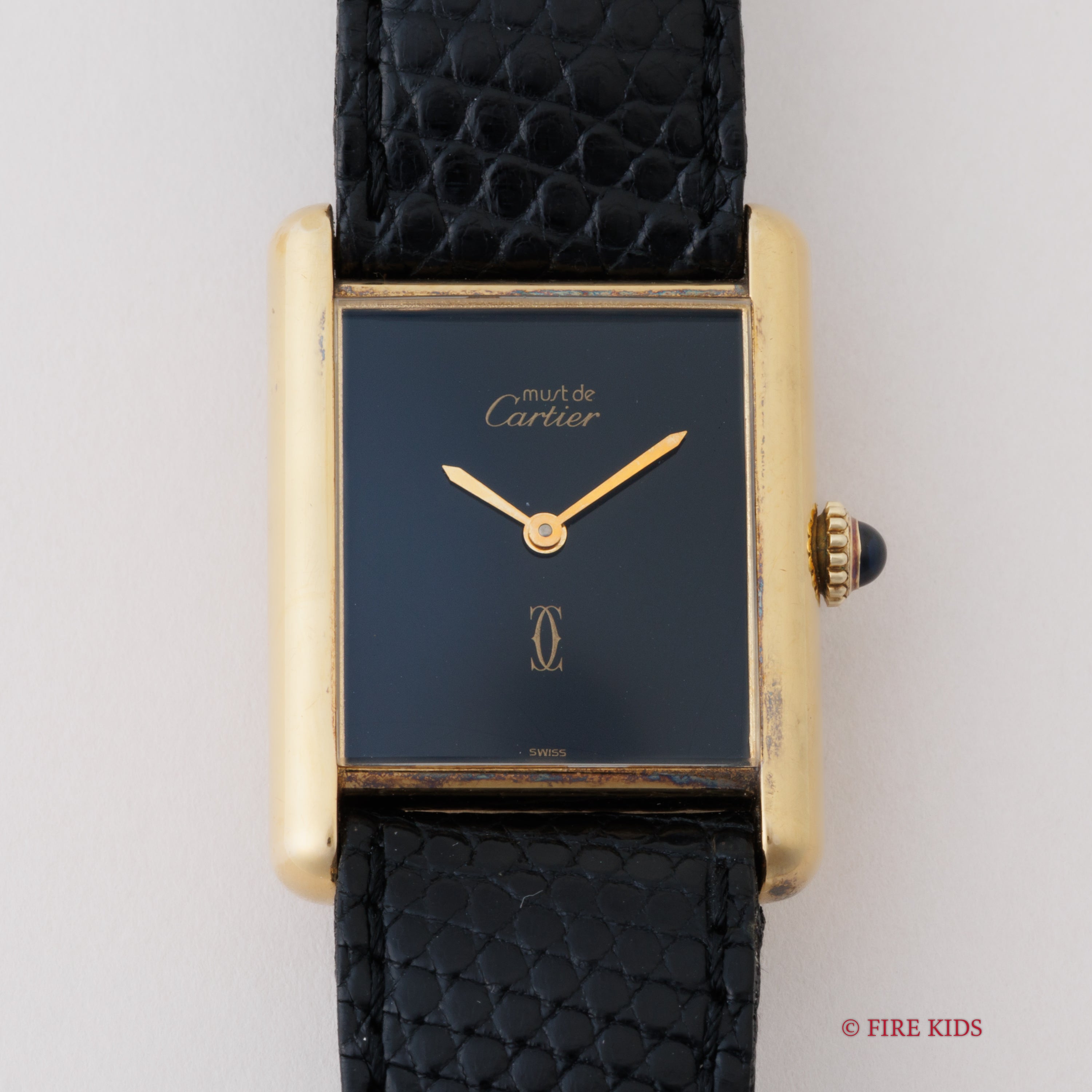 カルティエ マストタンク LMサイズ 1980年代製 ブラックダイヤル 純正尾錠付き