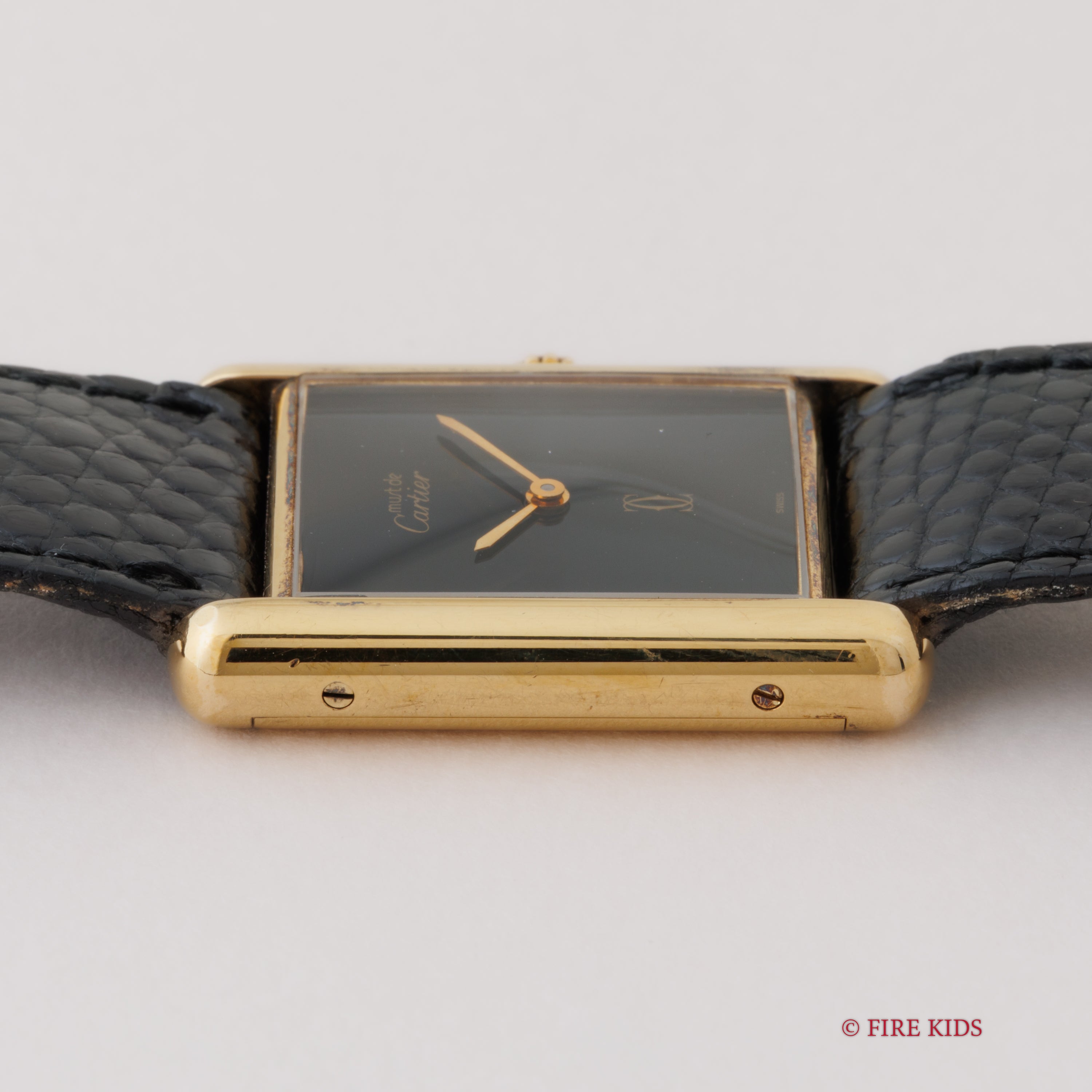 カルティエ マストタンク LMサイズ 1980年代製 ブラックダイヤル 純正尾錠付き