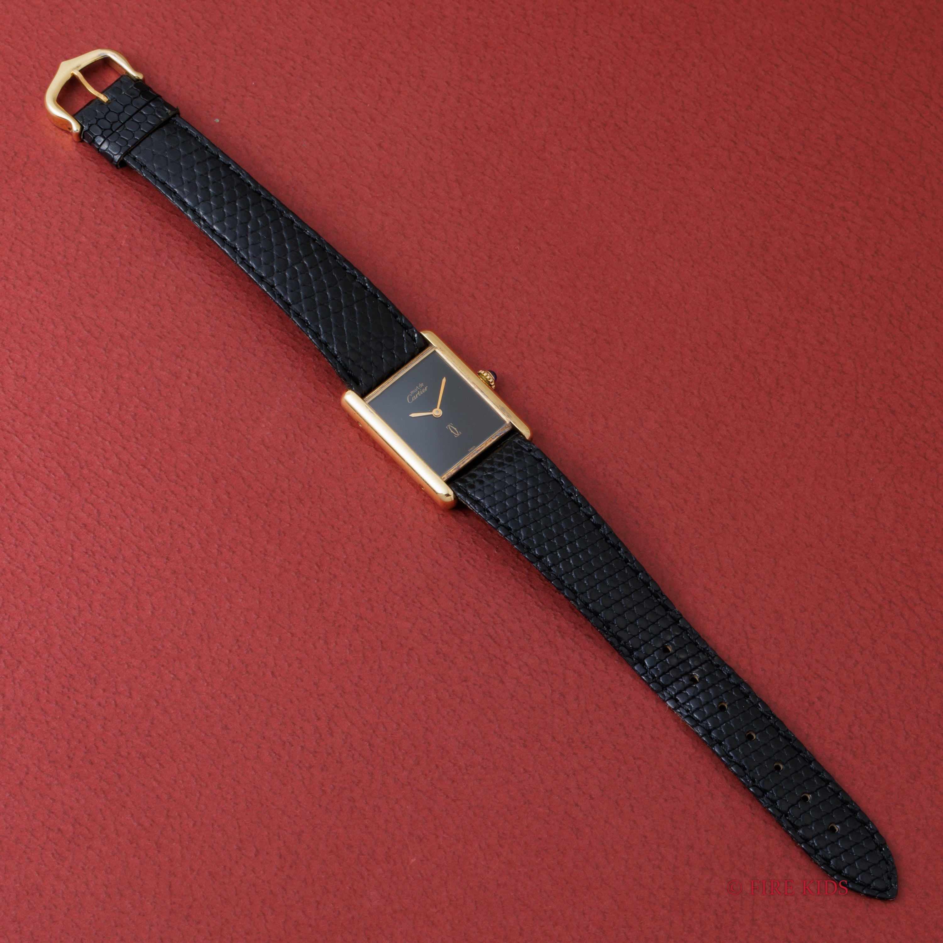 カルティエ マストタンク LMサイズ 1980年代製 ブラックダイヤル 純正尾錠付き
