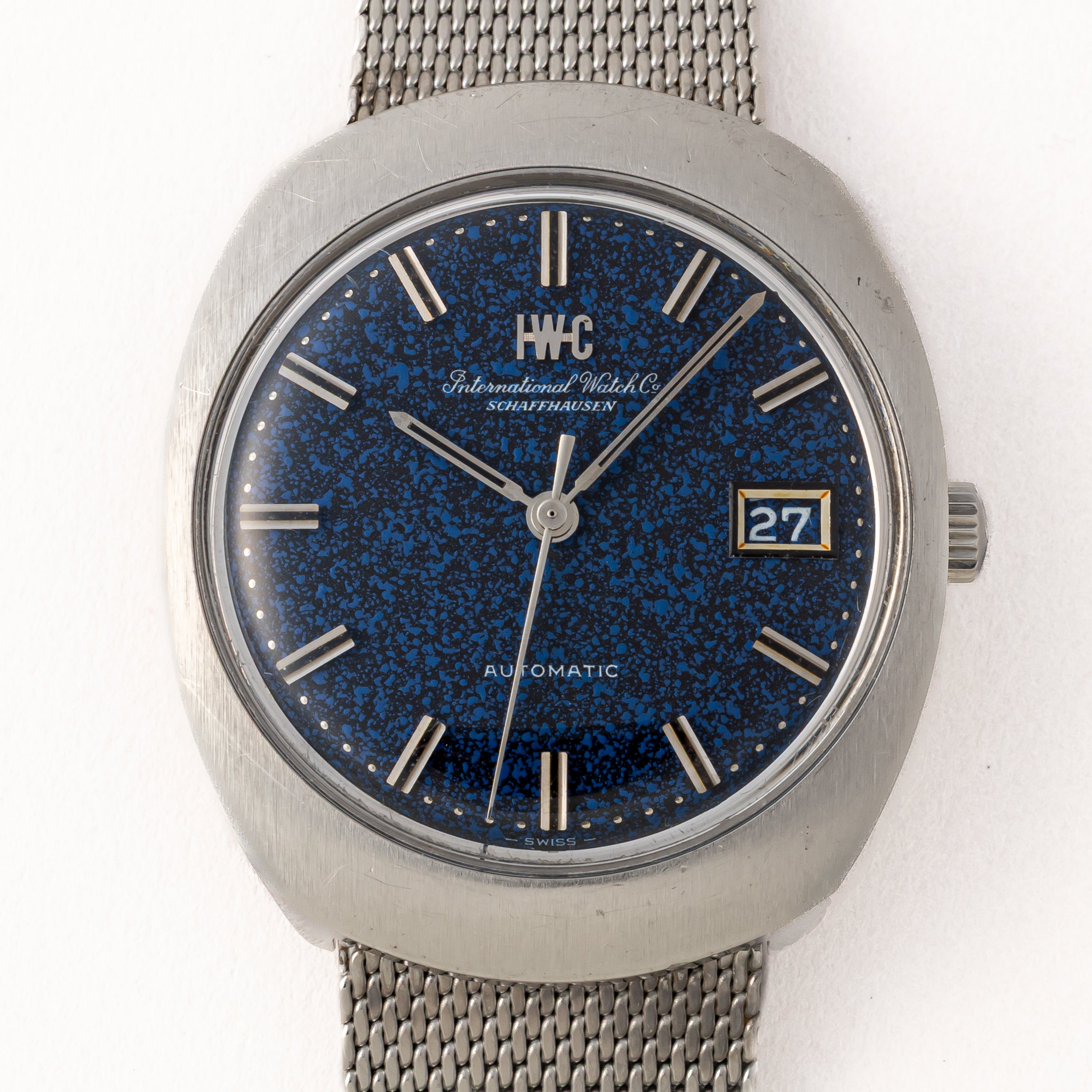 IWC ブルーマーブルダイヤル 1974年製 トノーケース 純正メッシュブレス ギャラ付