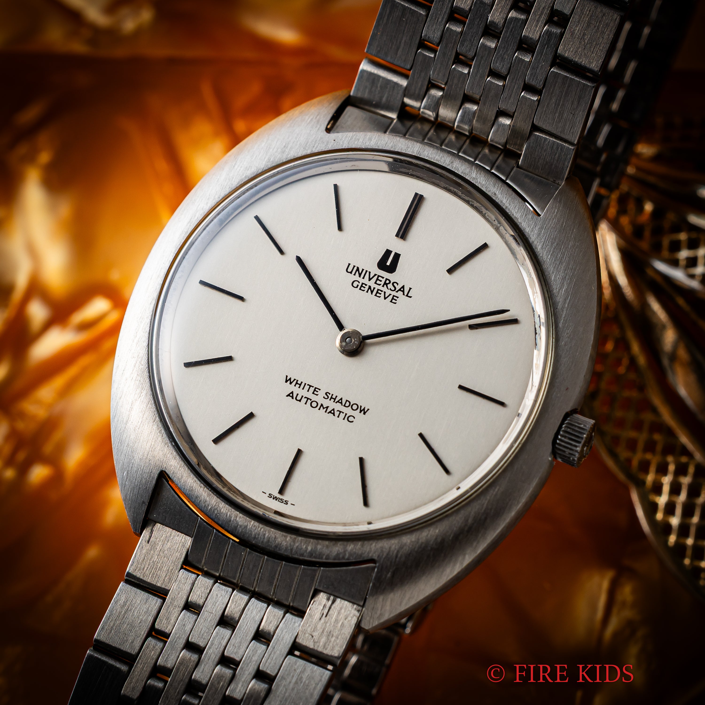 ユニバーサル・ジュネーブ ホワイトシャドウ 1970年代製 マイクローター自動巻き 純正ブレス