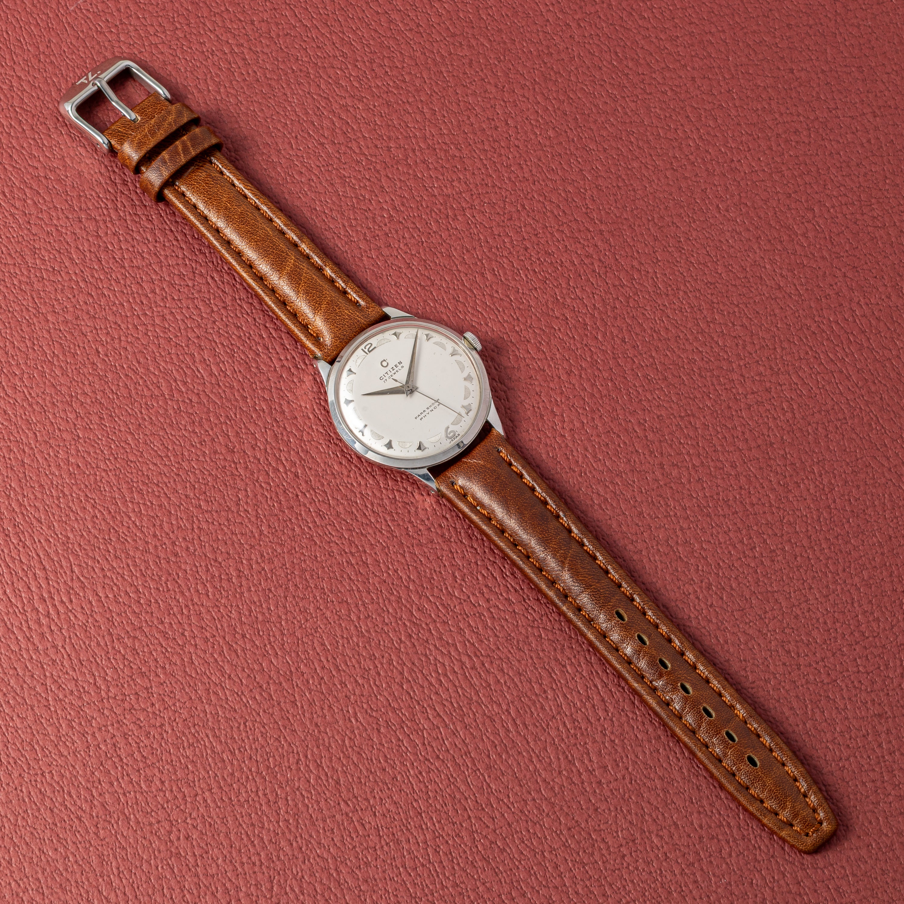 シチズン ラウンドケース パラショック 中三針 変わり文字盤 1955年製 手巻き