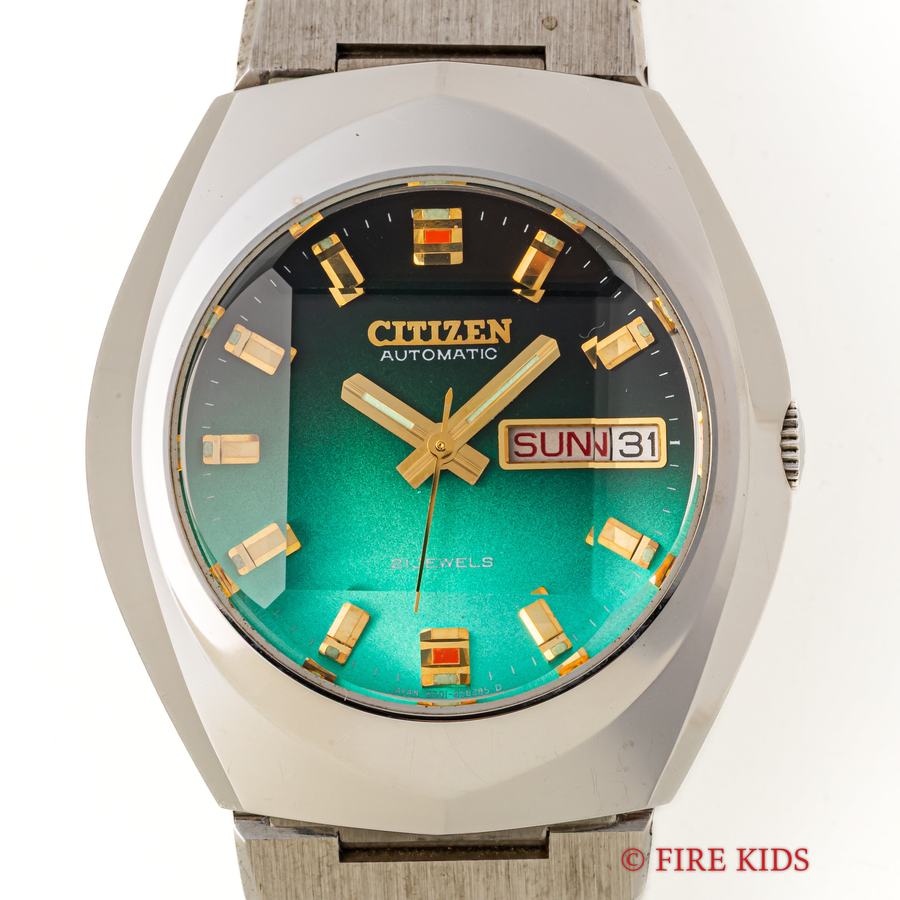 シチズン Ref.4-652461Y 1973年製 カットガラス グリーンダイヤル 純正ブレス 自動巻き デイデイト