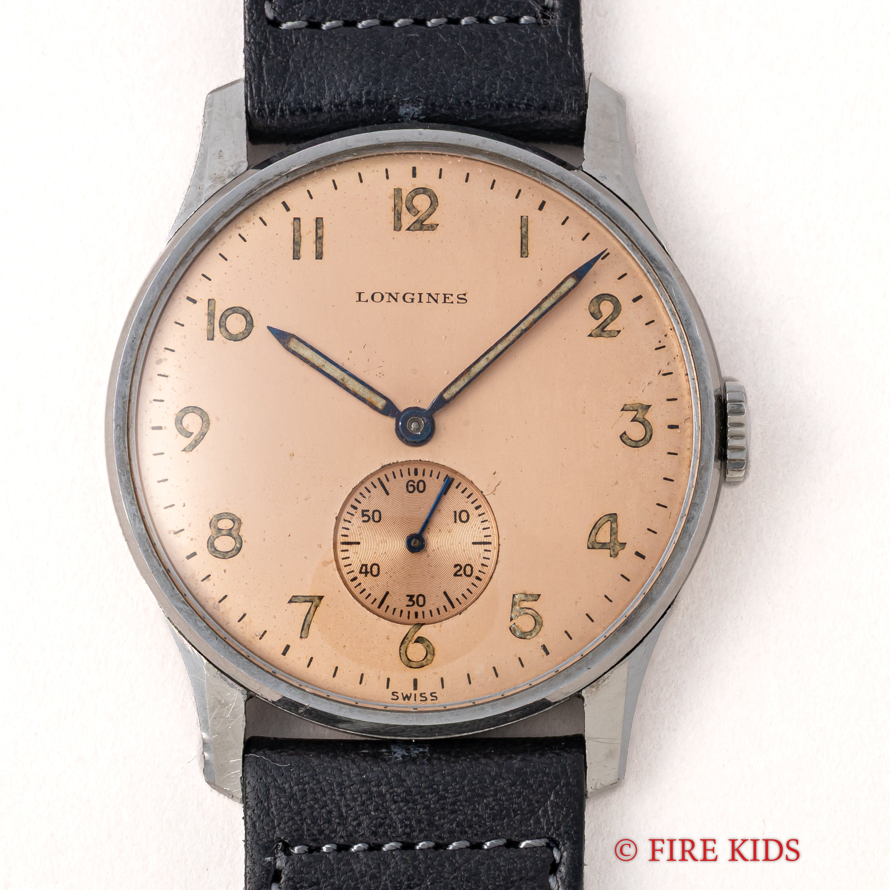 ロンジン ラウンドケース 手巻き スモールセコンド 1940年代 ピンクアラビアダイヤル