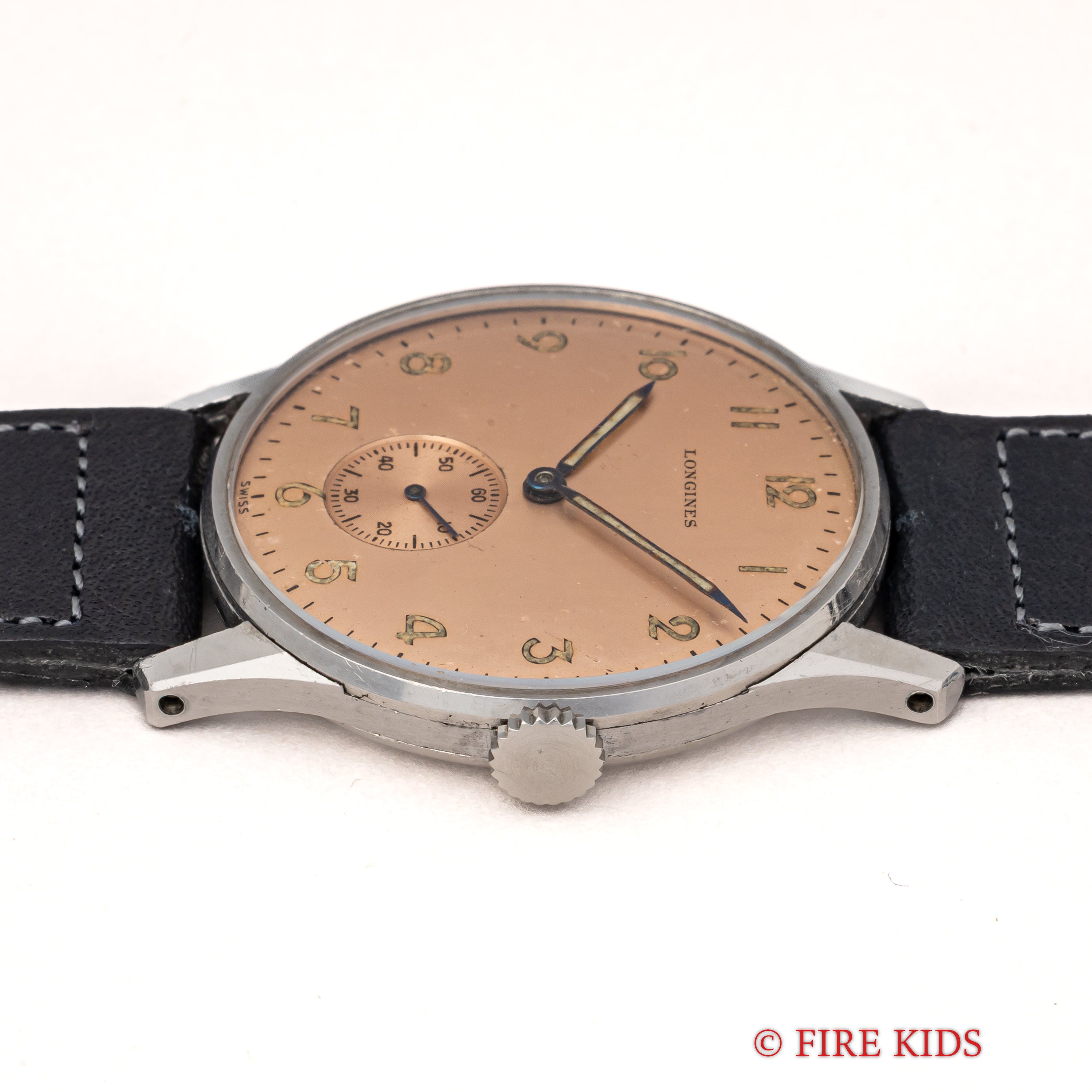 ロンジン ラウンドケース 手巻き スモールセコンド 1940年代 ピンクアラビアダイヤル