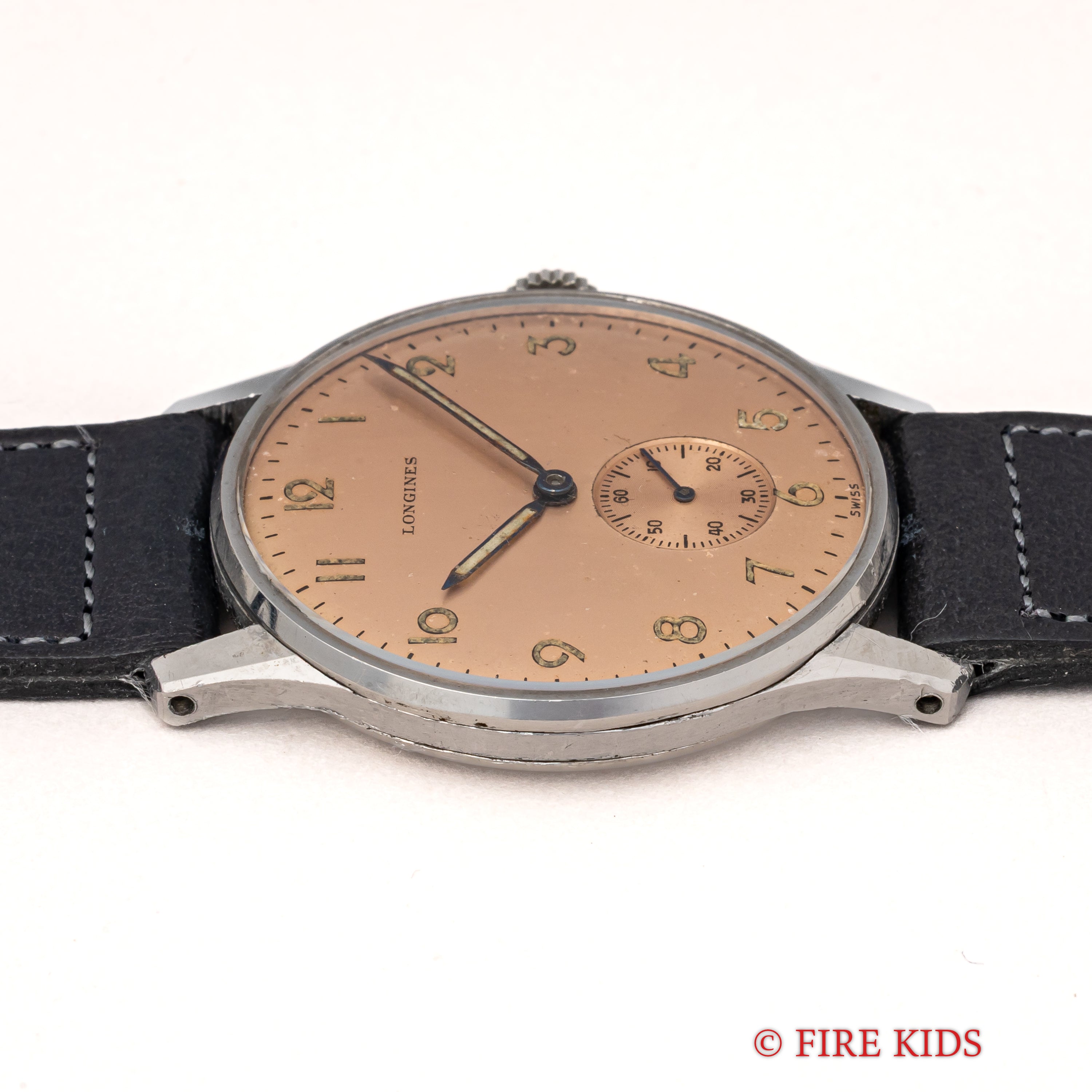 ロンジン ラウンドケース 手巻き スモールセコンド 1940年代 ピンクアラビアダイヤル