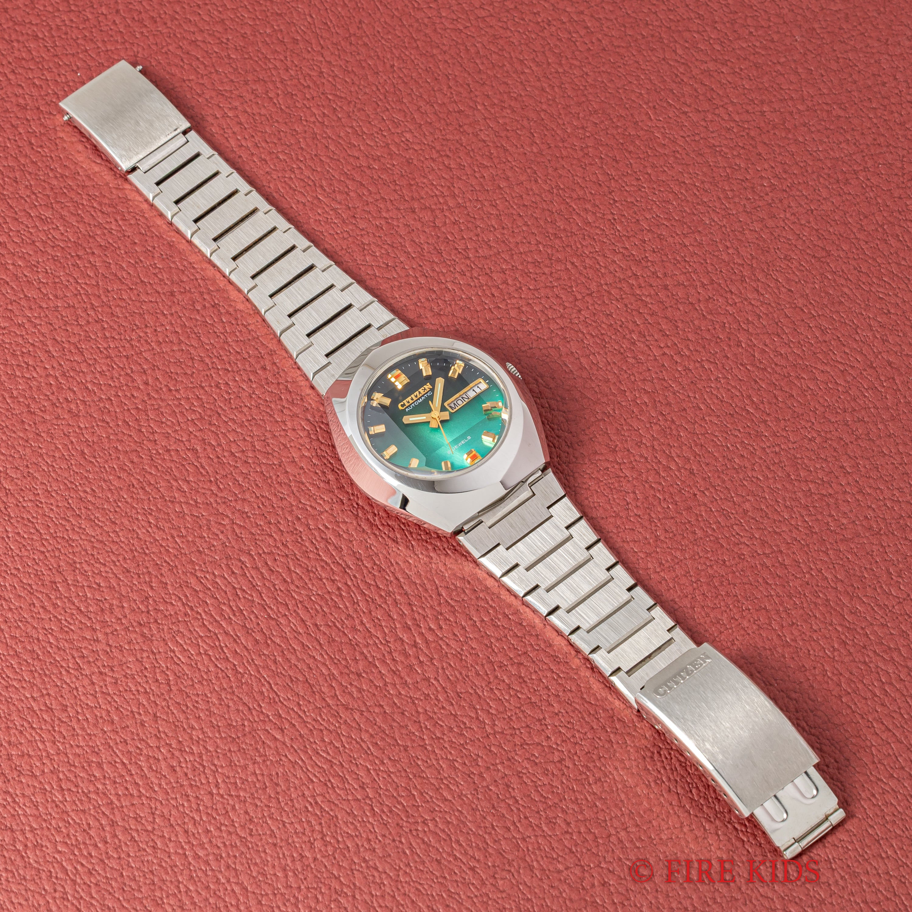 シチズン Ref.4-652461Y 1973年製 カットガラス グリーンダイヤル 純正ブレス 自動巻き デイデイト