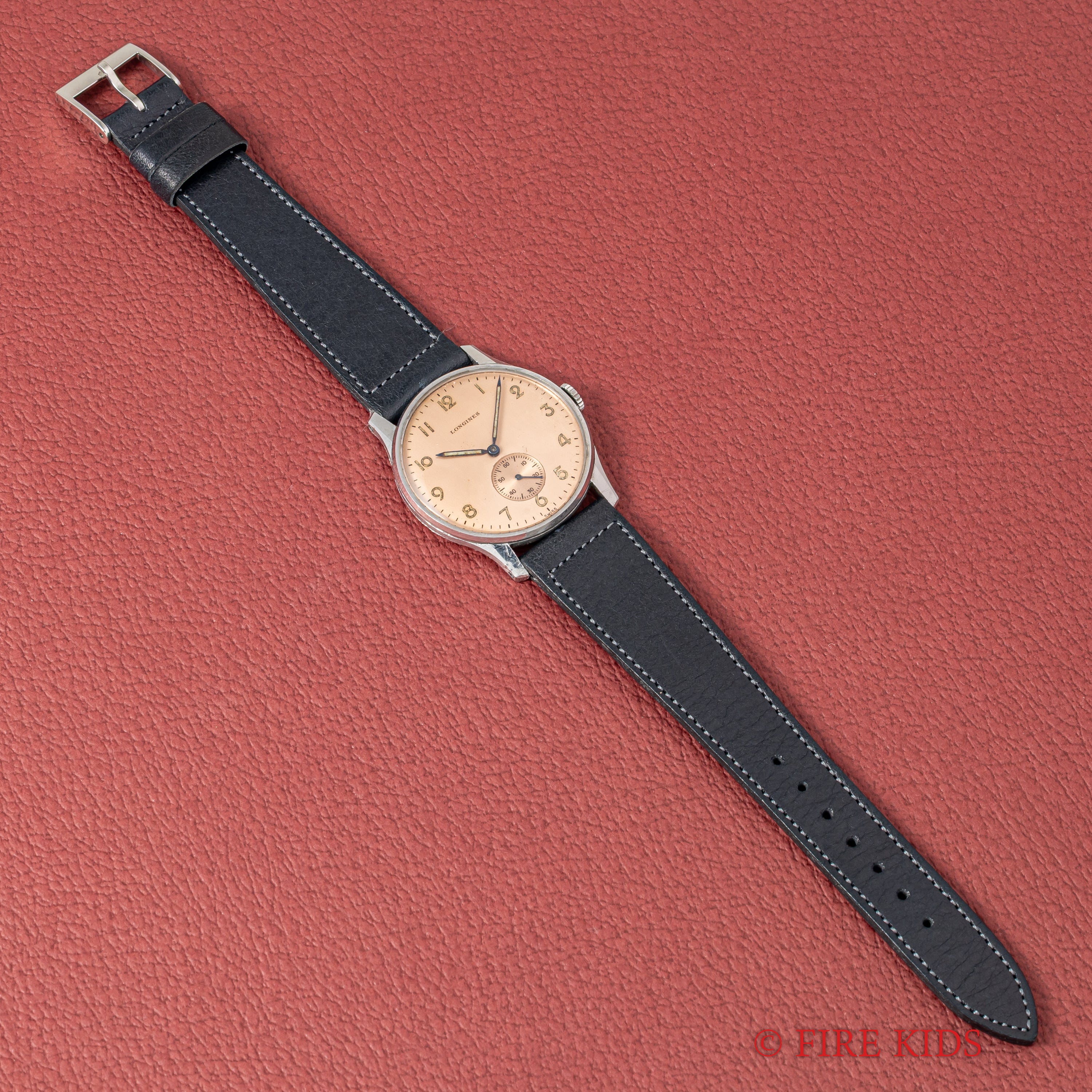 ロンジン ラウンドケース 手巻き スモールセコンド 1940年代 ピンクアラビアダイヤル