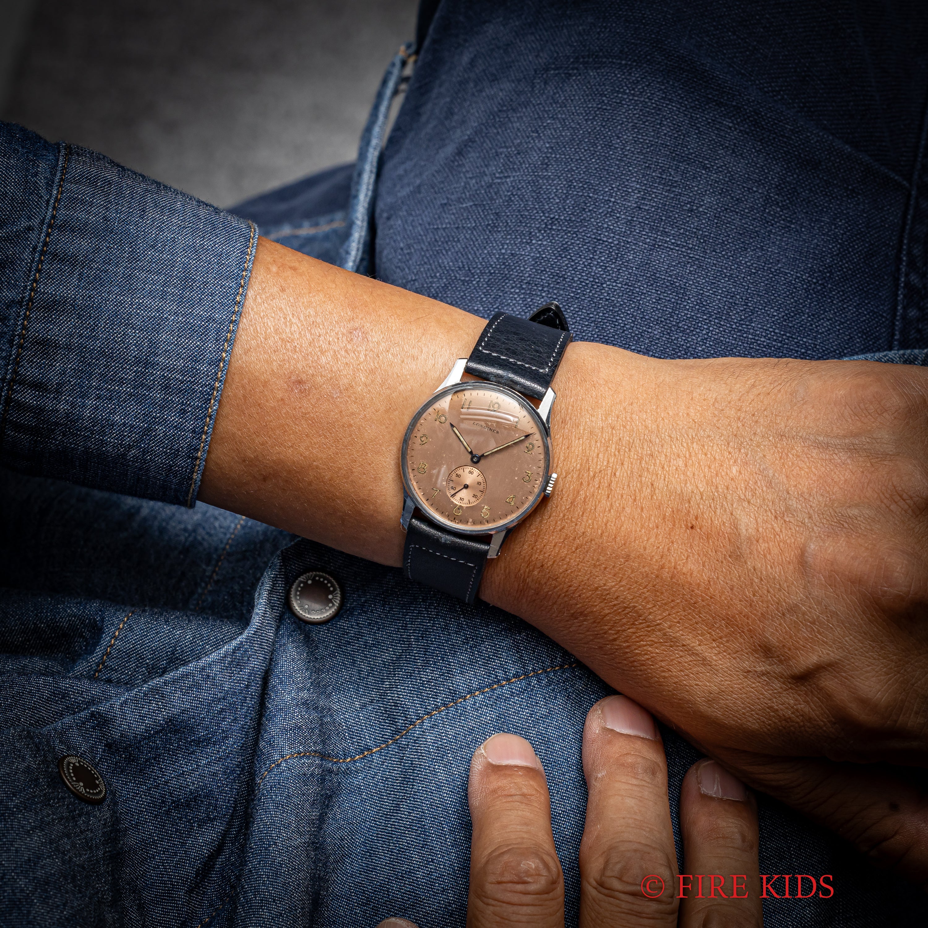 ロンジン ラウンドケース 手巻き スモールセコンド 1940年代 ピンクアラビアダイヤル