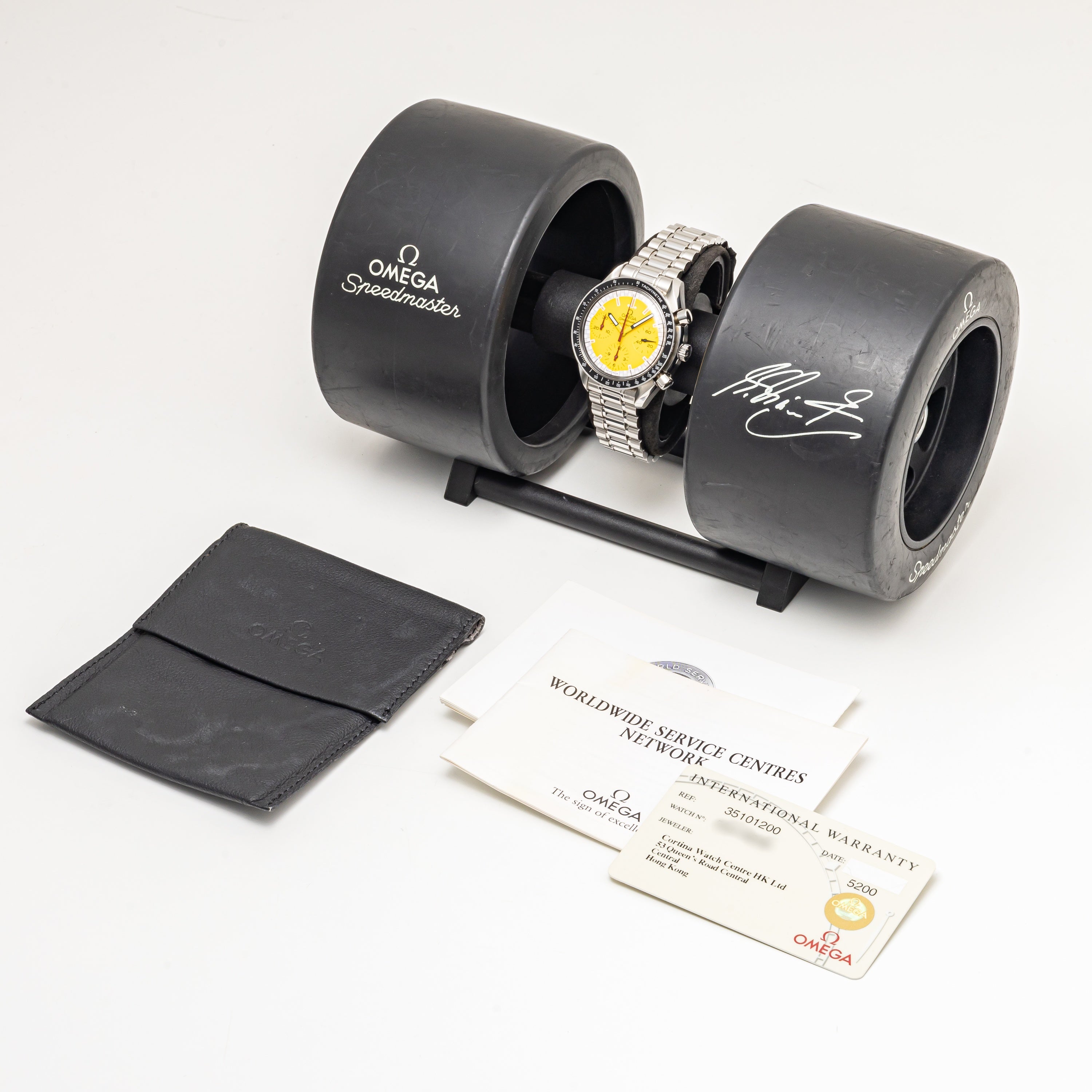 オメガ スピードマスター レーシング 1996年~1998年製 シューマッハ Ref.35101200/175.0032 イエローダイヤル 箱、ギャラ付き