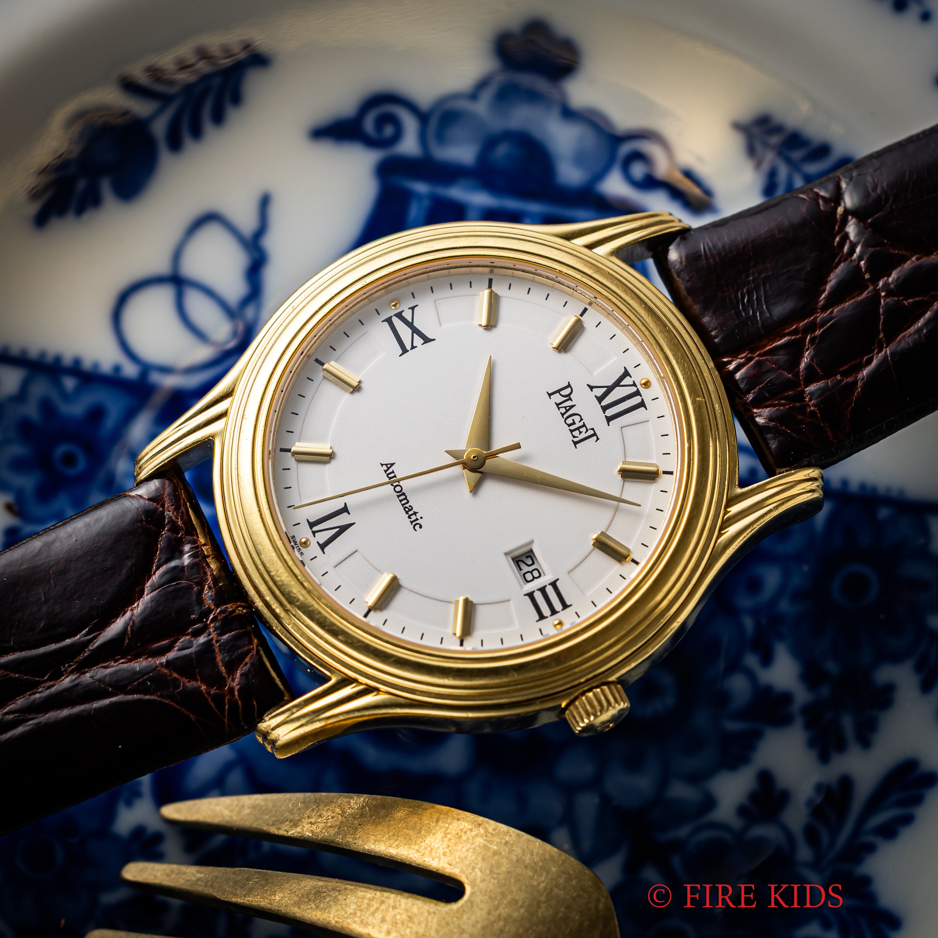 ピアジェ ポロ 18金無垢イエローゴールド 1980年代製 自動巻 Cal.P951 ホワイトローマンダイヤル