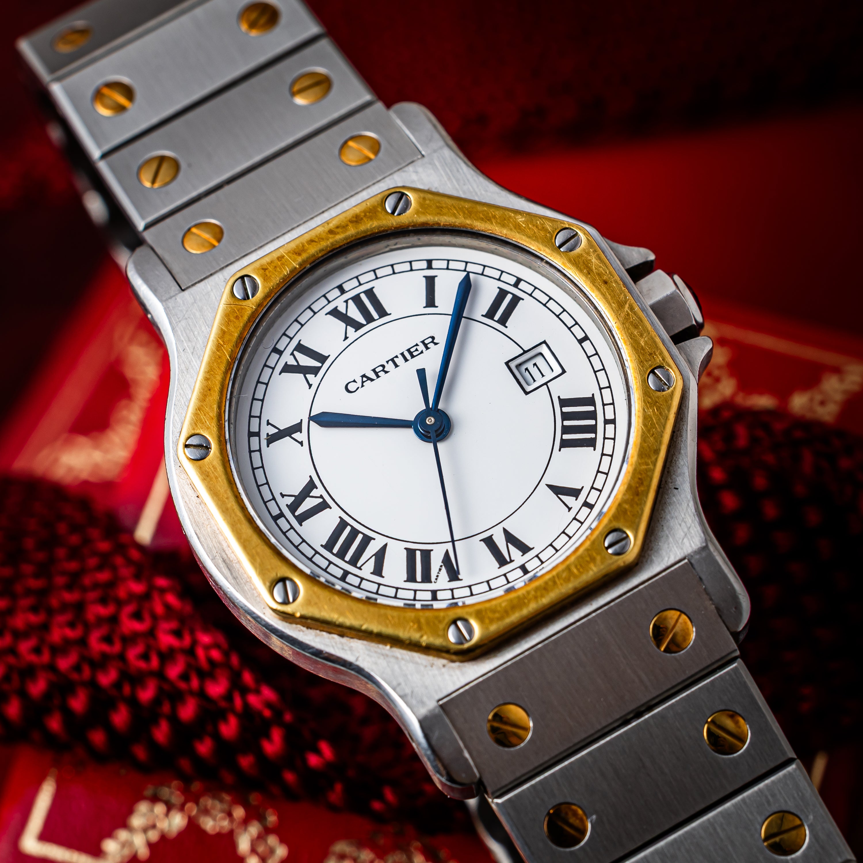 カルティエ サントス オクタゴンLM コンビ ホワイトローマン 1980年代製 自動巻き