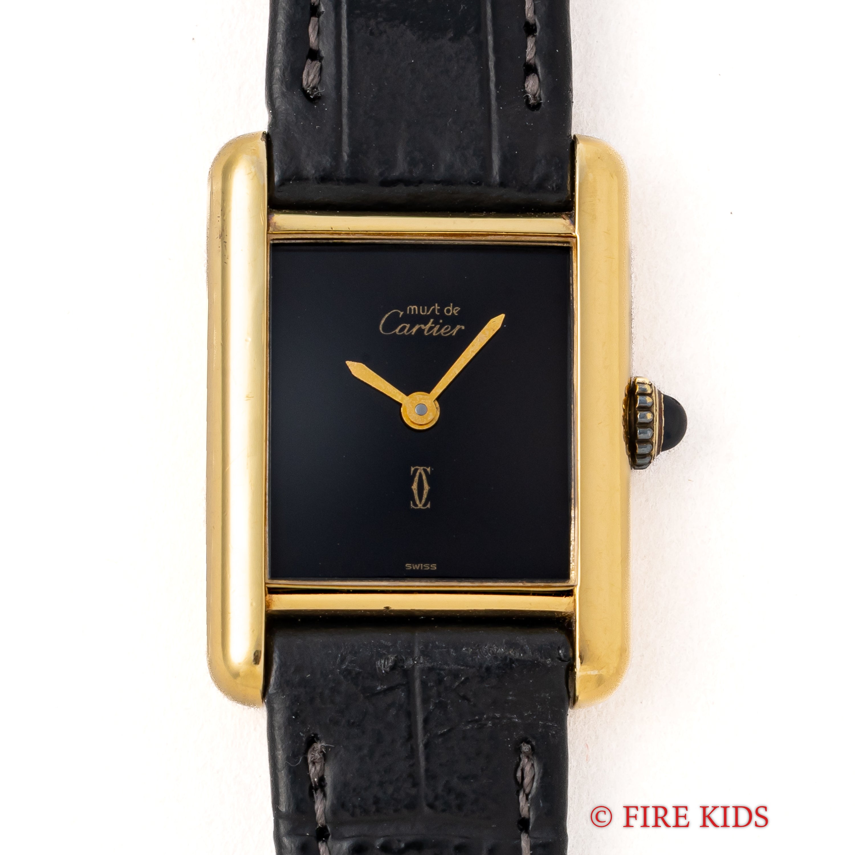 カルティエ マストタンク SMサイズ ブラックダイヤル 1980年代製 純正尾錠