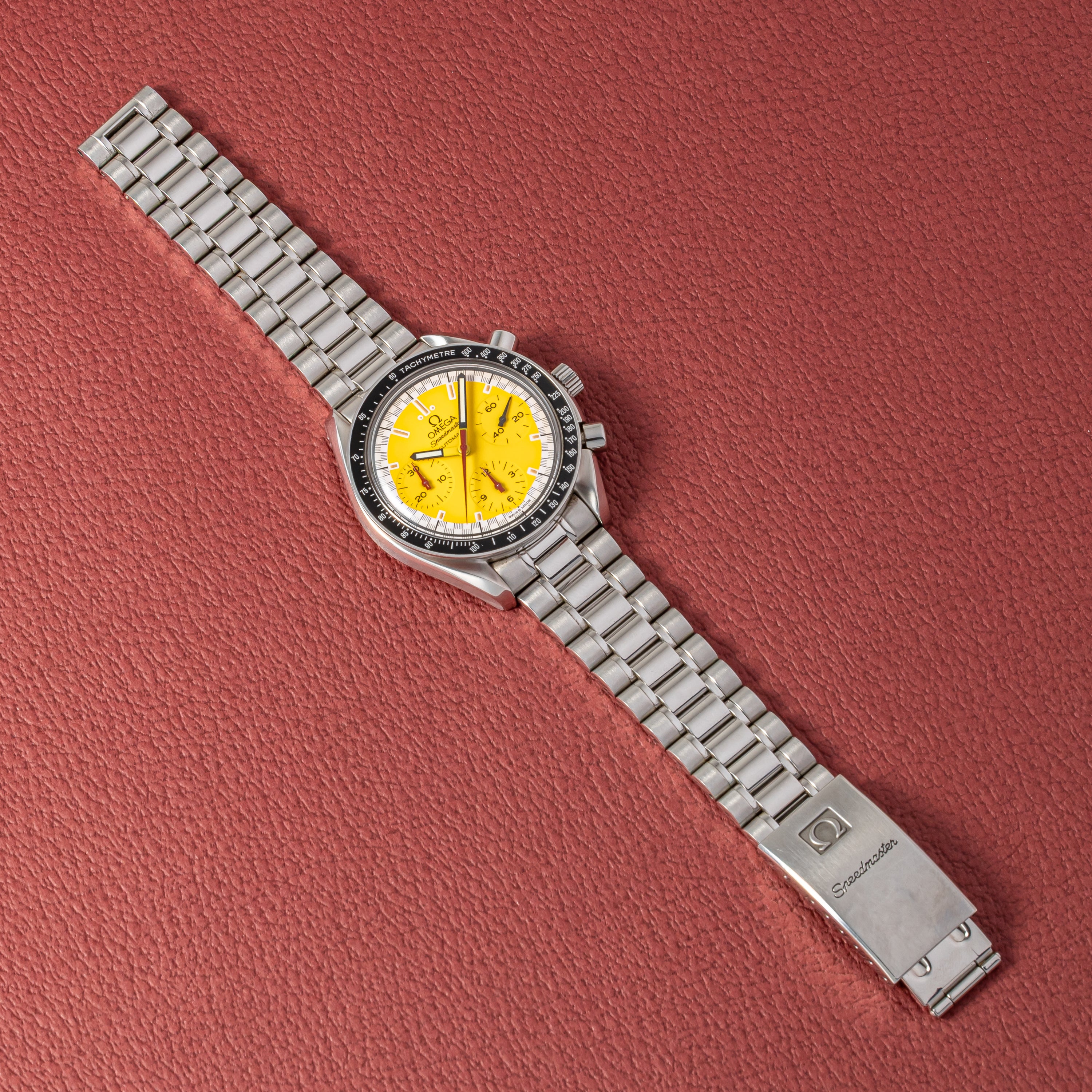 オメガ スピードマスター レーシング 1996年~1998年製 シューマッハ Ref.35101200/175.0032 イエローダイヤル 箱、ギャラ付き