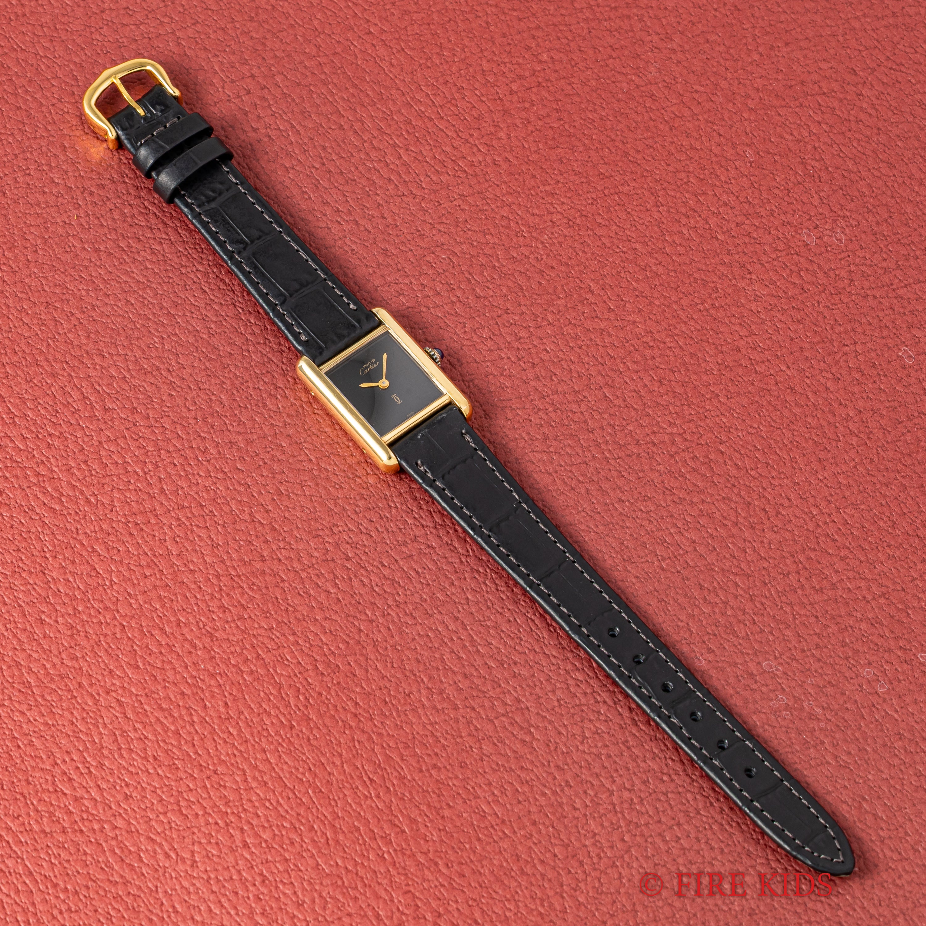 カルティエ マストタンク SMサイズ ブラックダイヤル 1980年代製 純正尾錠