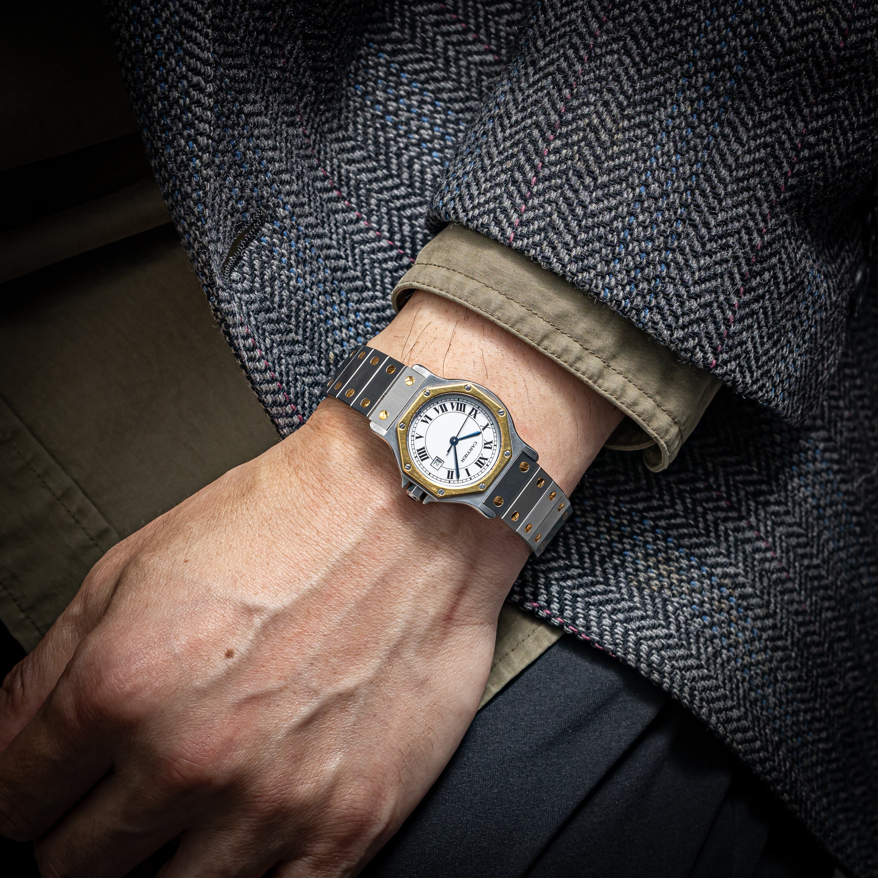 カルティエ サントス オクタゴンLM コンビ ホワイトローマン 1980年代製 自動巻き