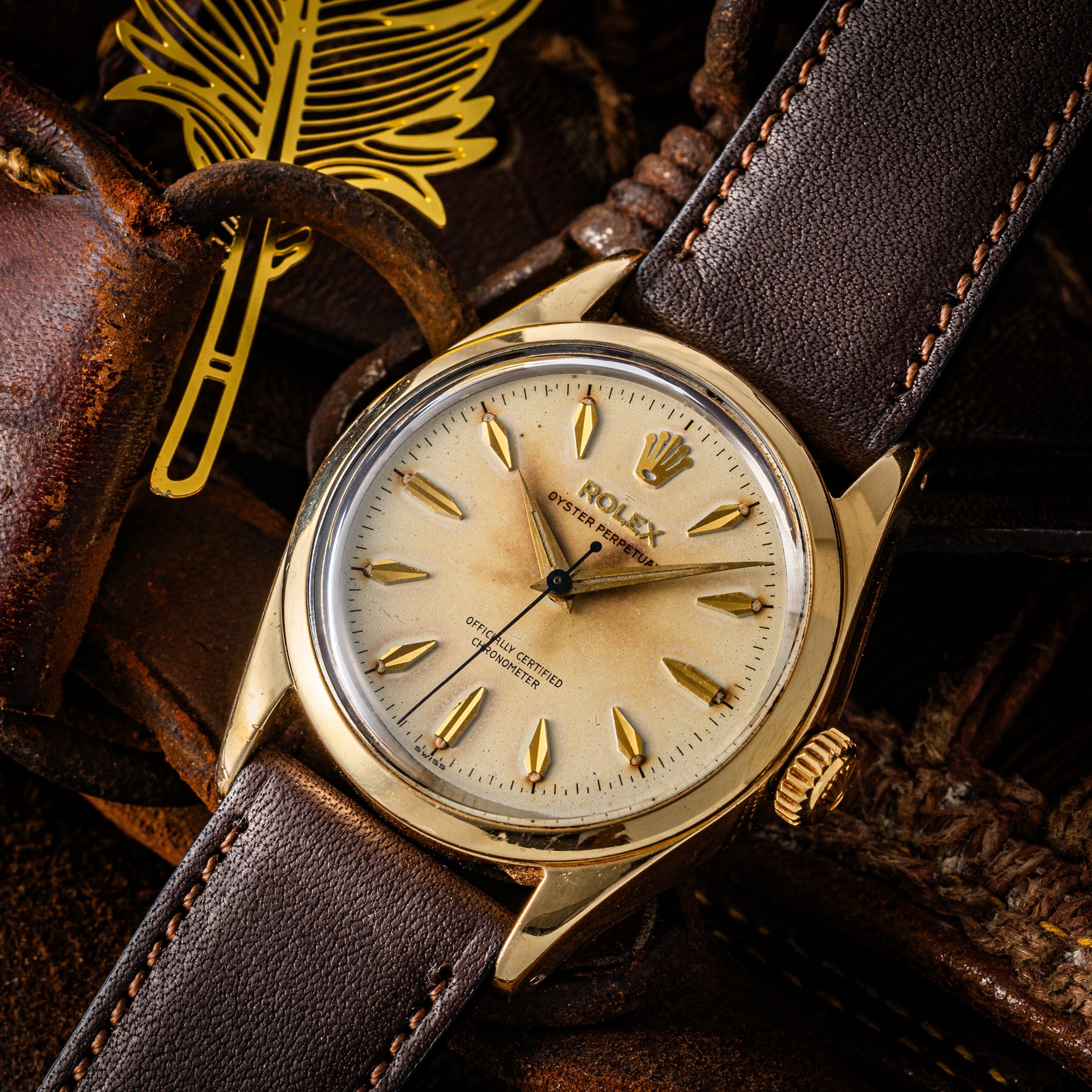 ロレックス オイスターパーペチュアル 金張り 1958年製 Ref.6634 純正尾錠付き