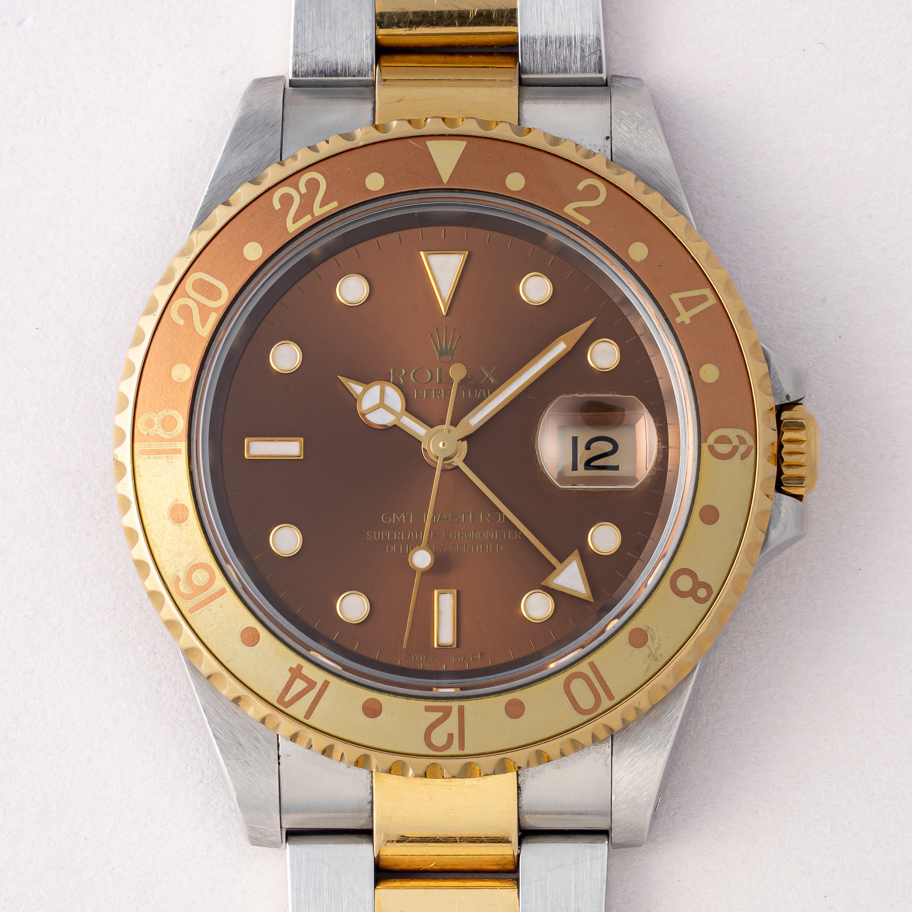 ロレックス GMTマスターⅡコンビ 2002年製 Ref.16713 ルートビア 3連コンビオイスターブレス
