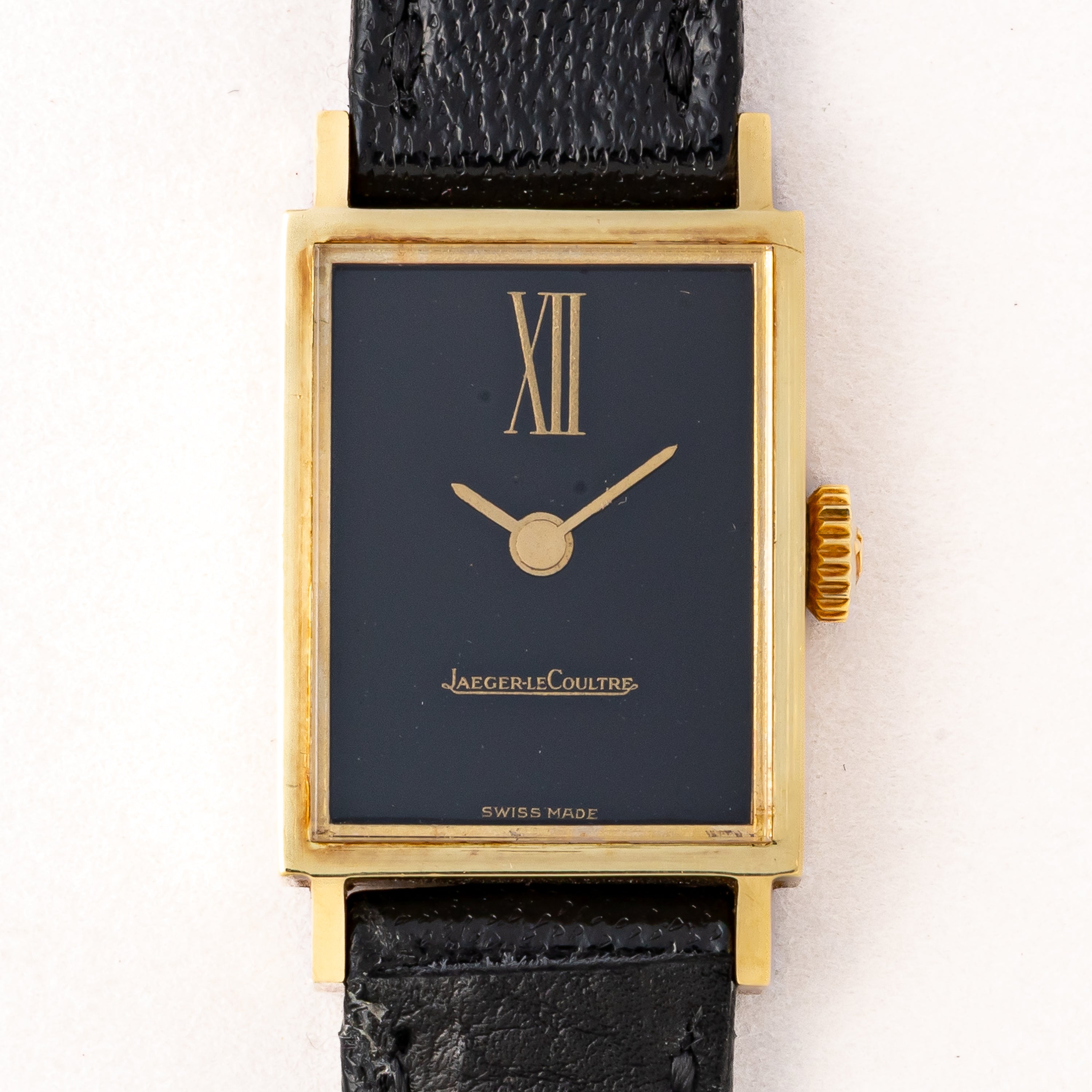 ジャガールクルト 18金無垢スクエアケース ブラックローマン 純正尾錠付き レディース 手巻き