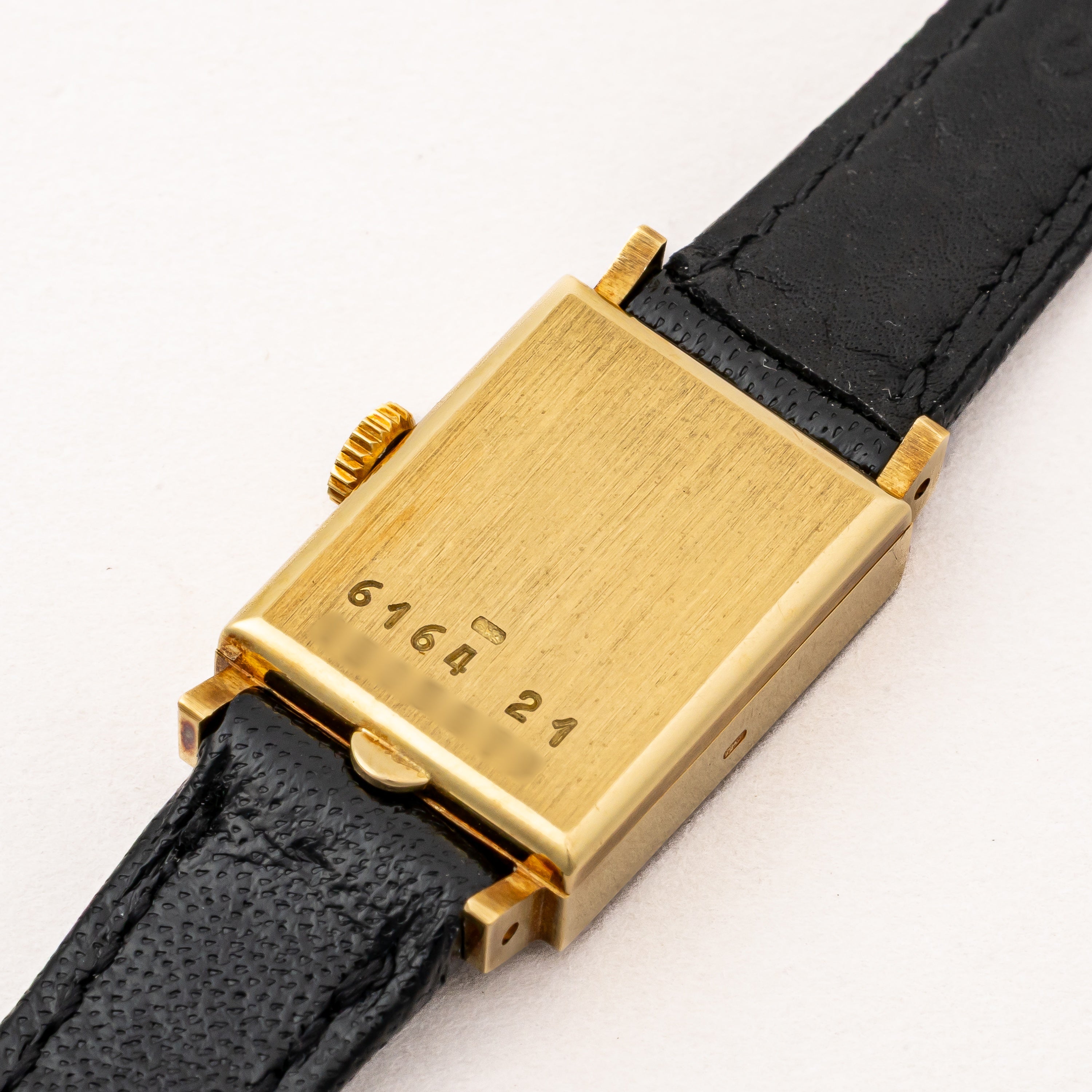 ジャガールクルト 18金無垢スクエアケース ブラックローマン 純正尾錠付き レディース 手巻き