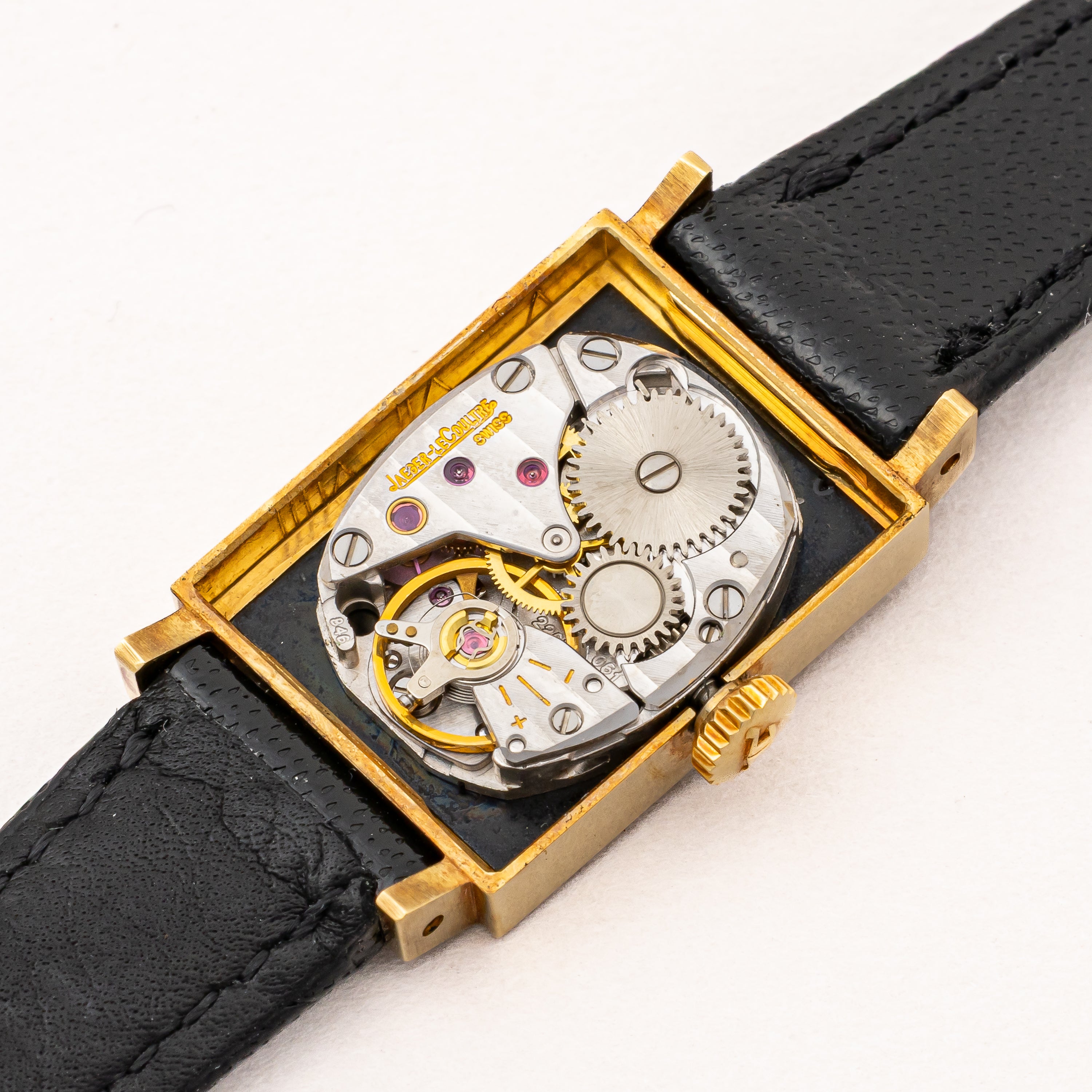 ジャガールクルト 18金無垢スクエアケース ブラックローマン 純正尾錠付き レディース 手巻き