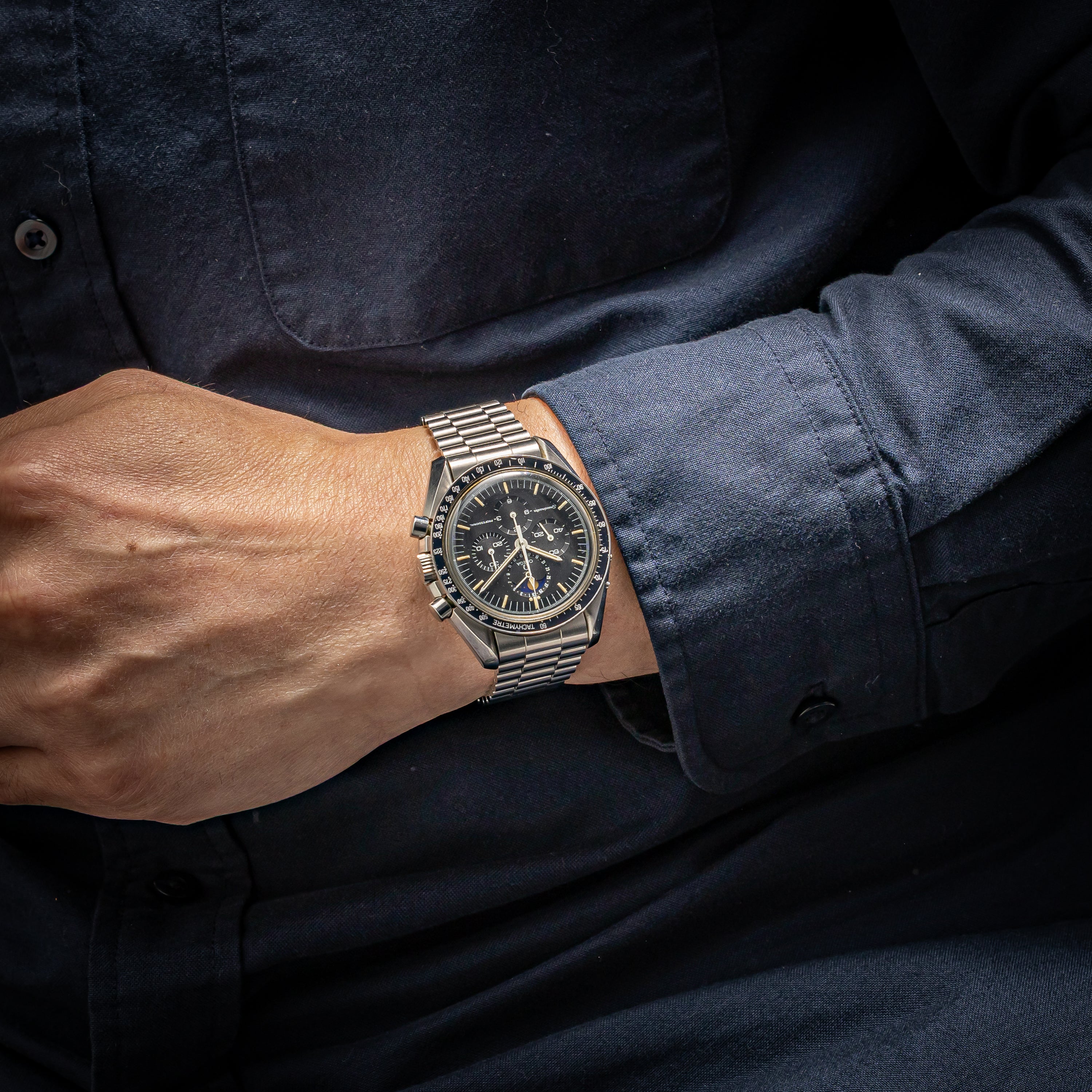 オメガ スピードマスター プロフェッショナル 1985年製 ムーンフェイズ Ref.ST345.0809 箱、ギャラ付き