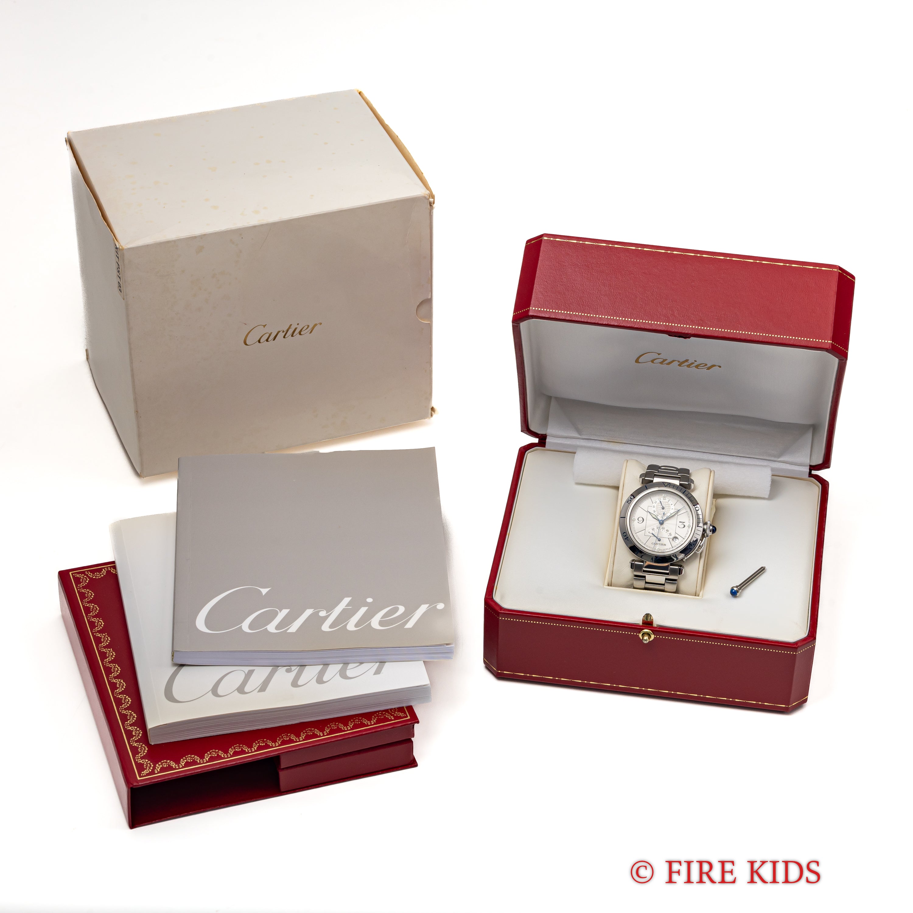 カルティエ パシャ シータイマーGMT 自動巻き 2001年販売ギャラ記載 自動巻き パワーリザーブ 38mmケース 箱 ギャラ付き