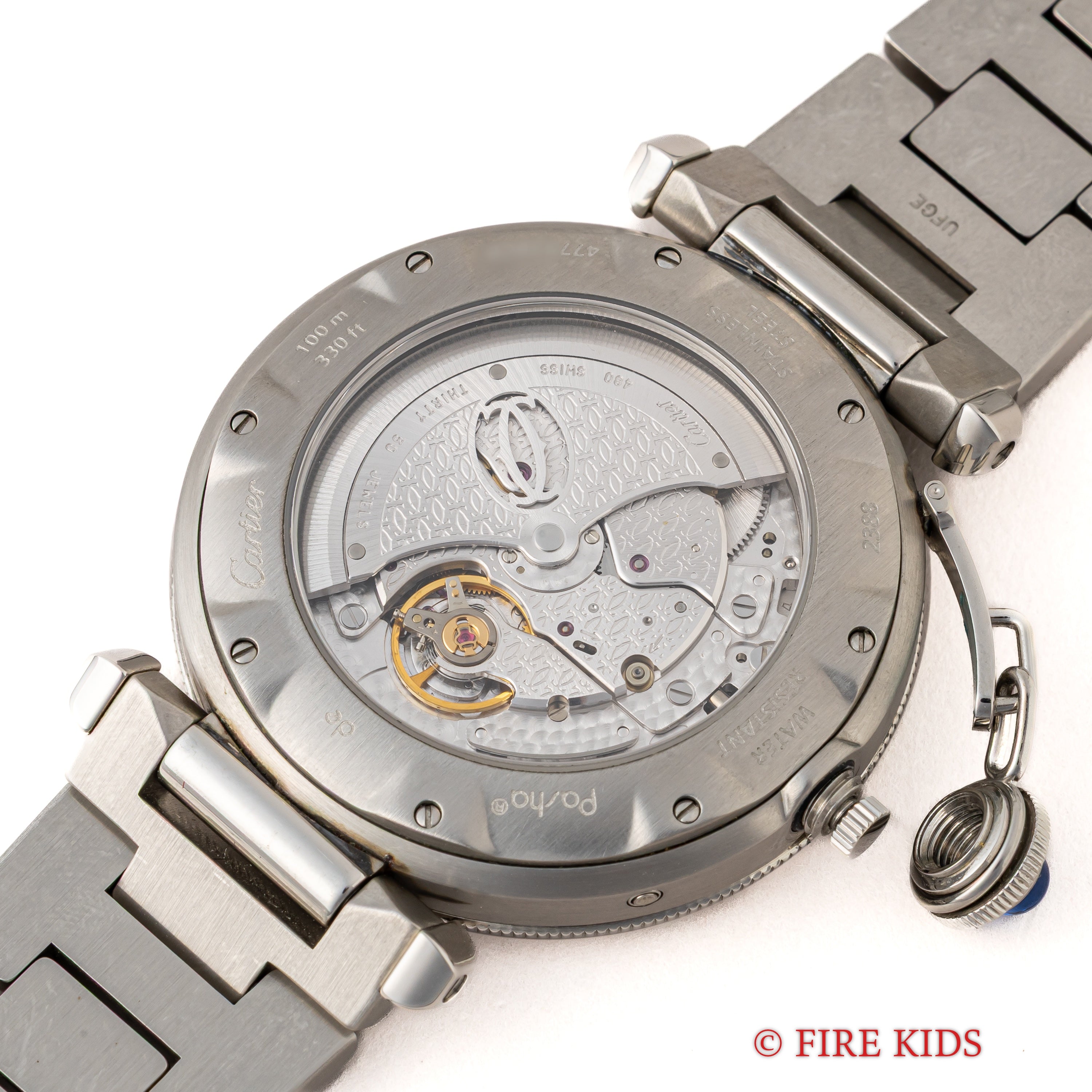 カルティエ パシャ シータイマーGMT 自動巻き 2001年販売ギャラ記載 自動巻き パワーリザーブ 38mmケース 箱 ギャラ付き