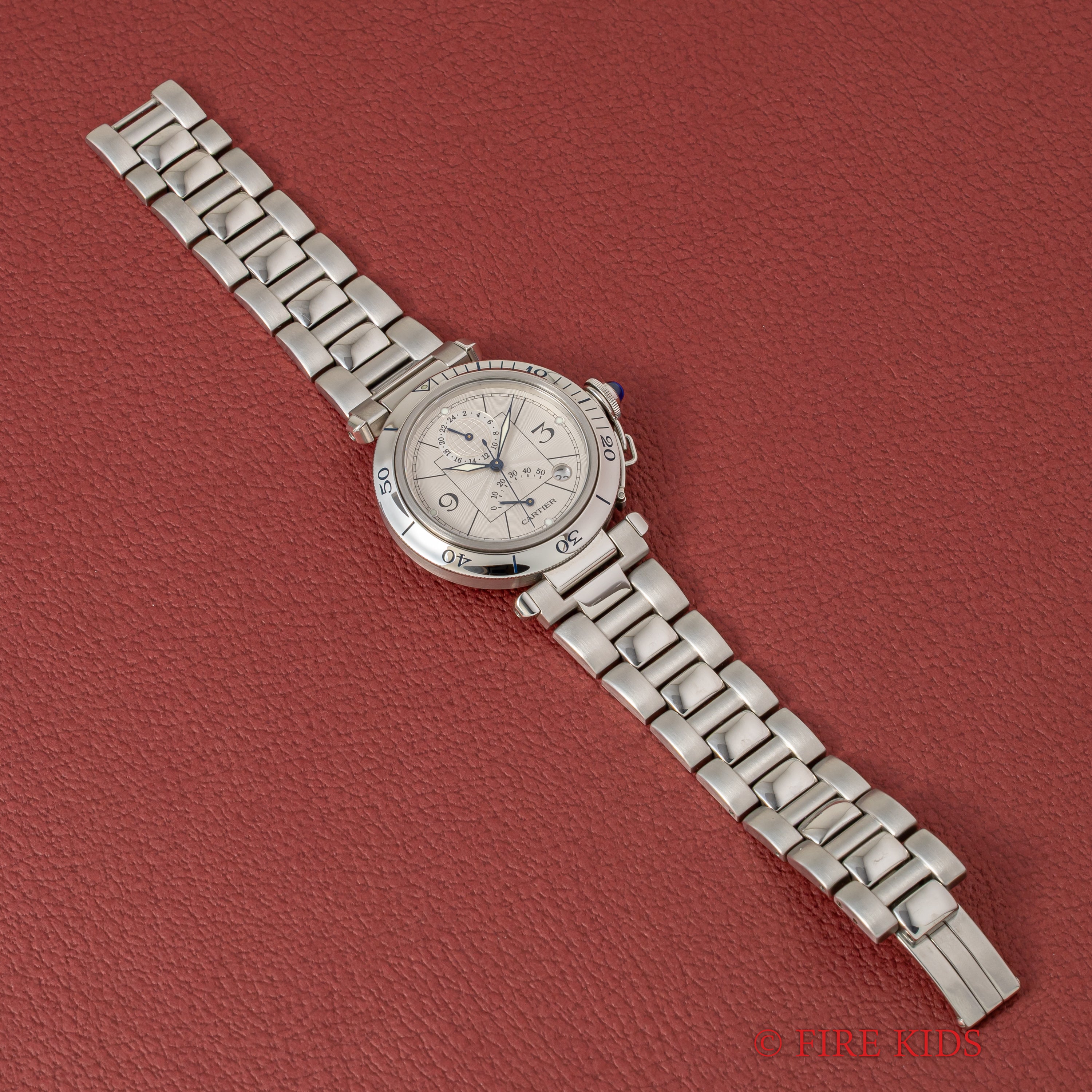 カルティエ パシャ シータイマーGMT 自動巻き 2001年販売ギャラ記載 自動巻き パワーリザーブ 38mmケース 箱 ギャラ付き