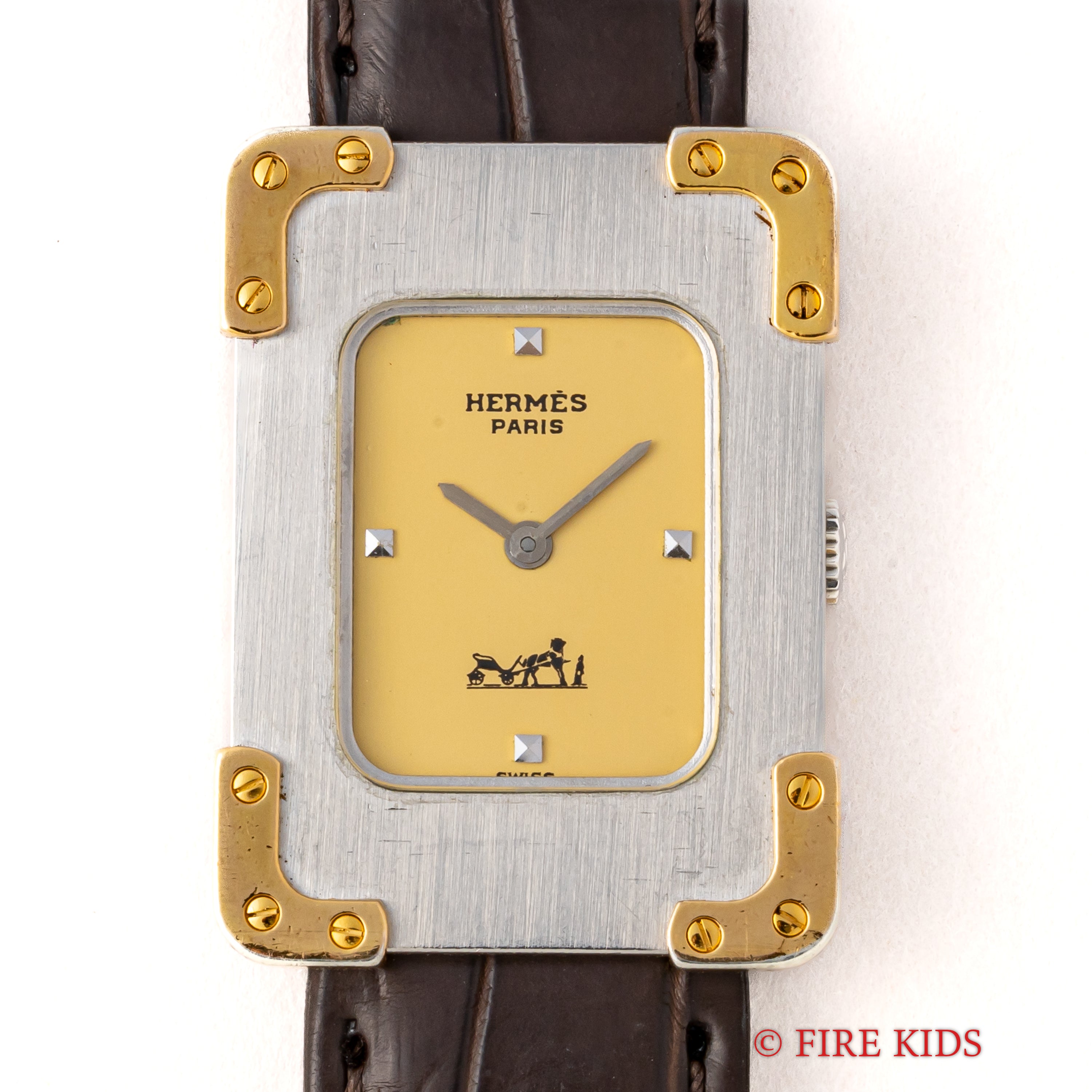 エルメス クロアジュール レクタンギュラー アイボリーダイアル 手巻き 1980年代製