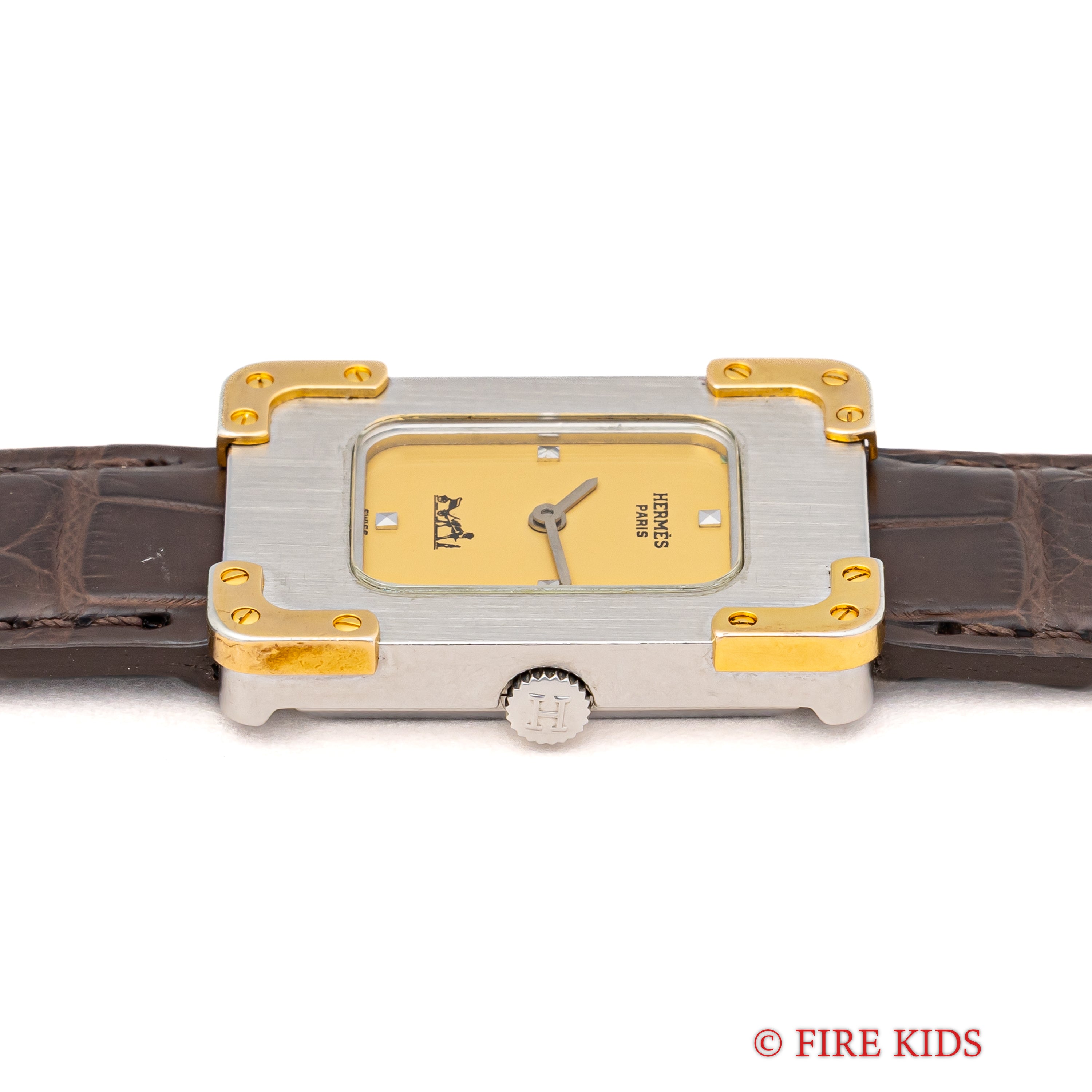 エルメス クロアジュール レクタンギュラー アイボリーダイアル 手巻き 1980年代製