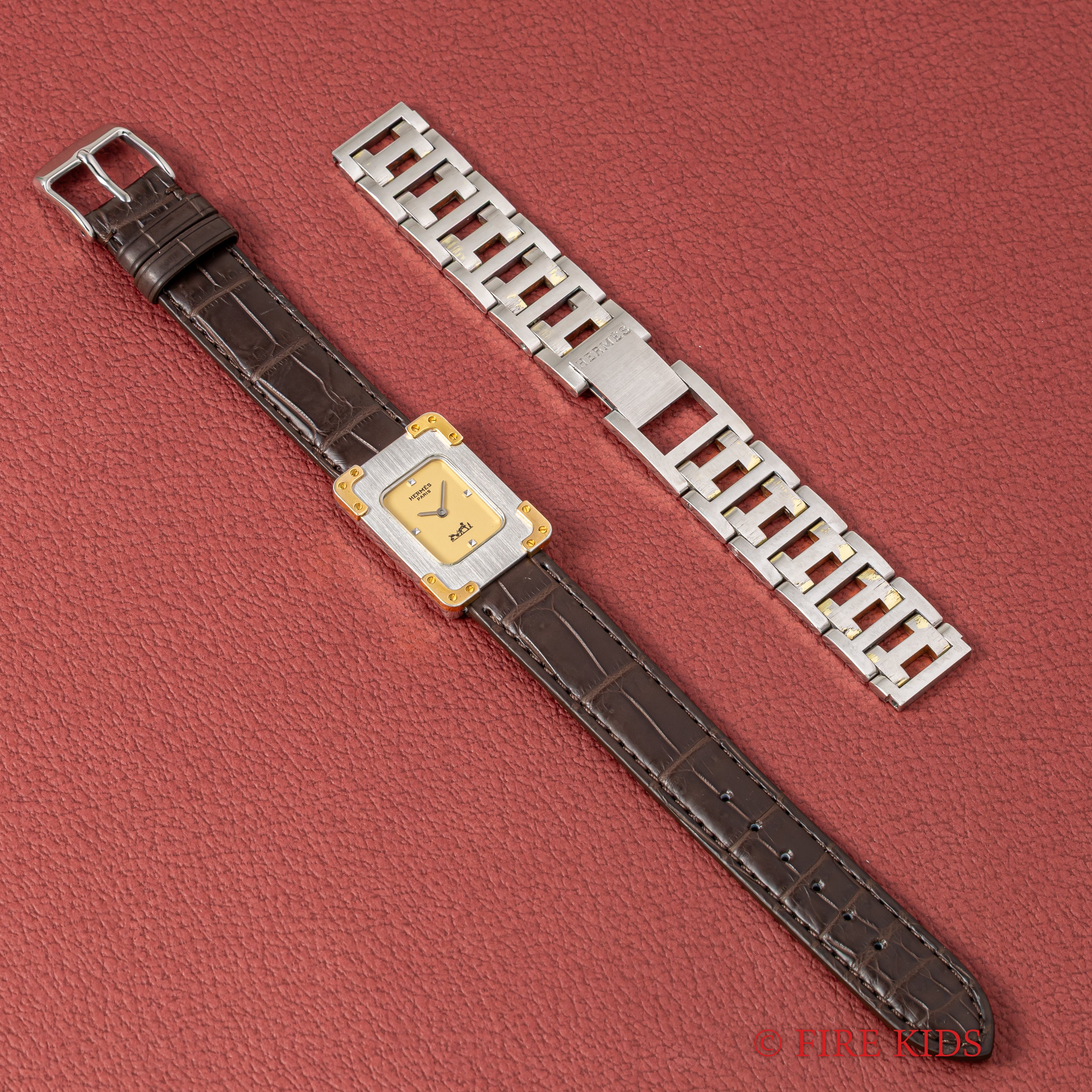 エルメス クロアジュール レクタンギュラー アイボリーダイアル 手巻き 1980年代製