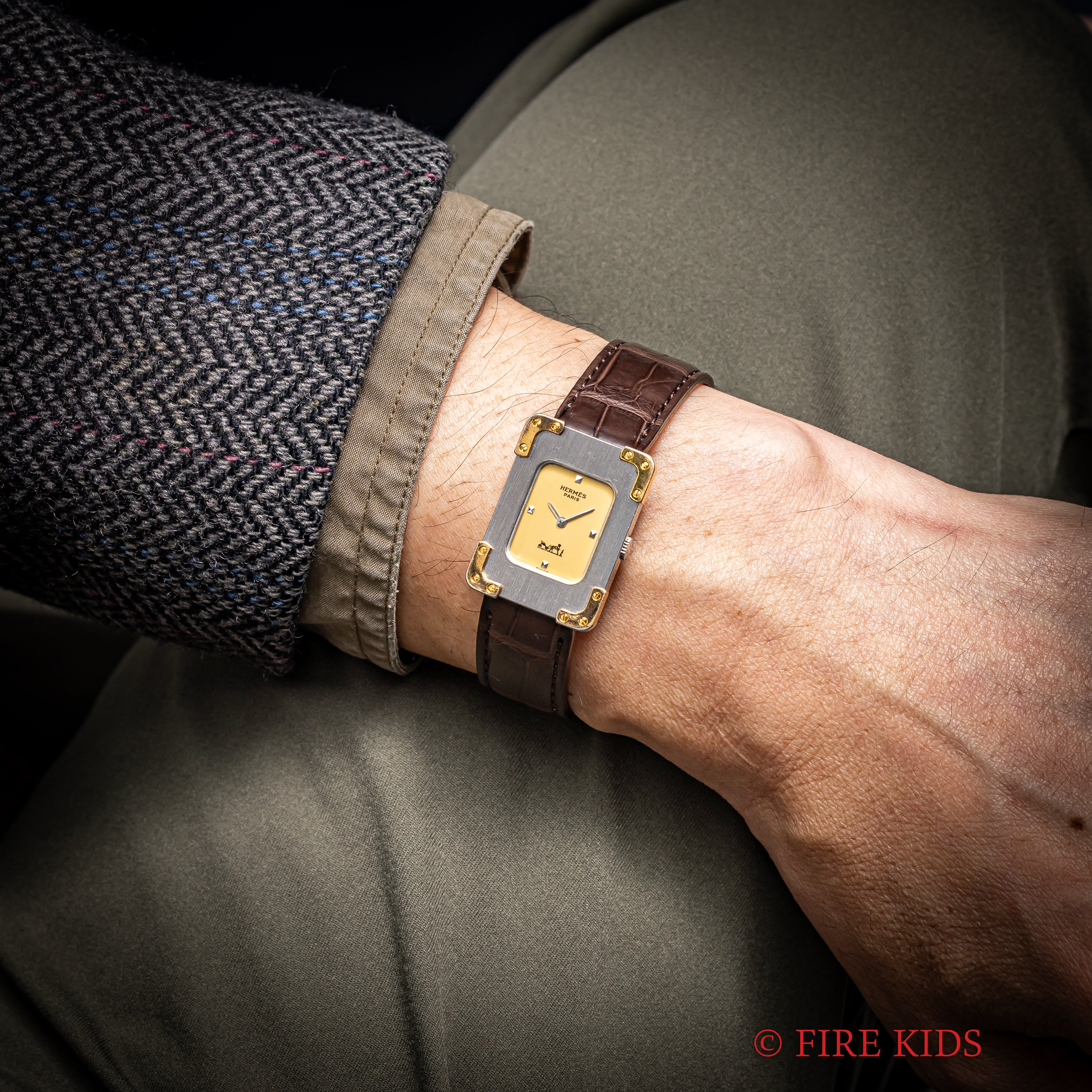 エルメス クロアジュール レクタンギュラー アイボリーダイアル 手巻き 1980年代製