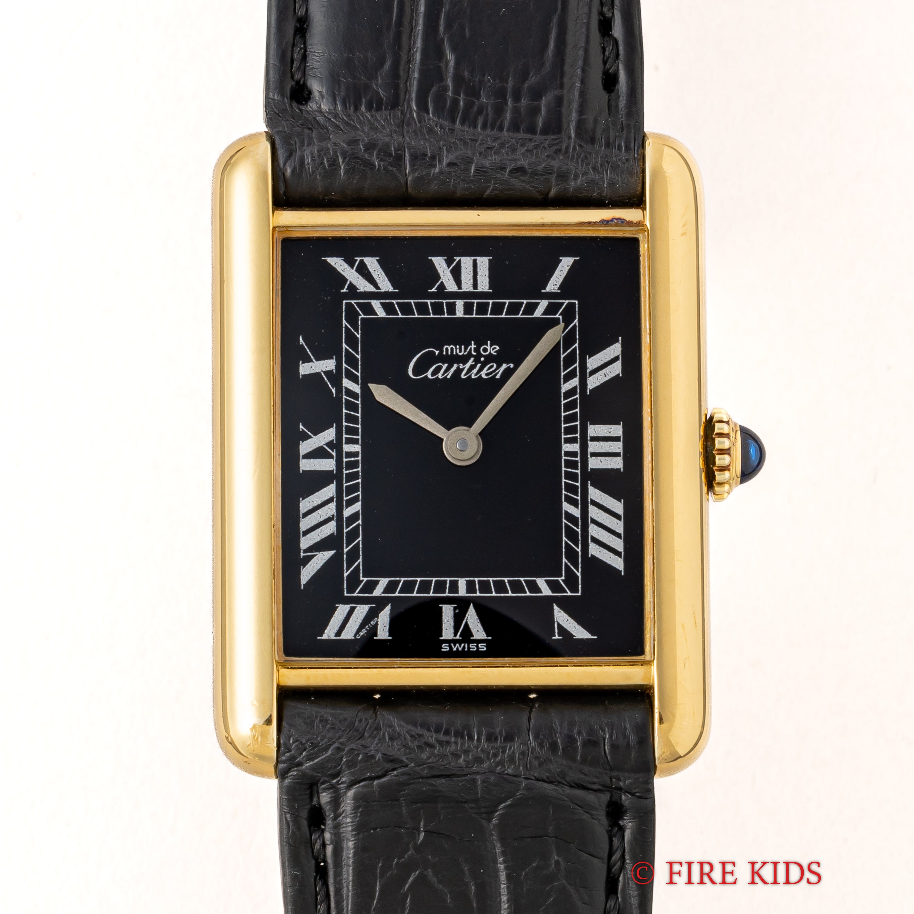 カルティエ マストタンク 1980年代製 LMサイズ ブラックローマンダイヤル 純正尾錠、箱、ギャラ付き