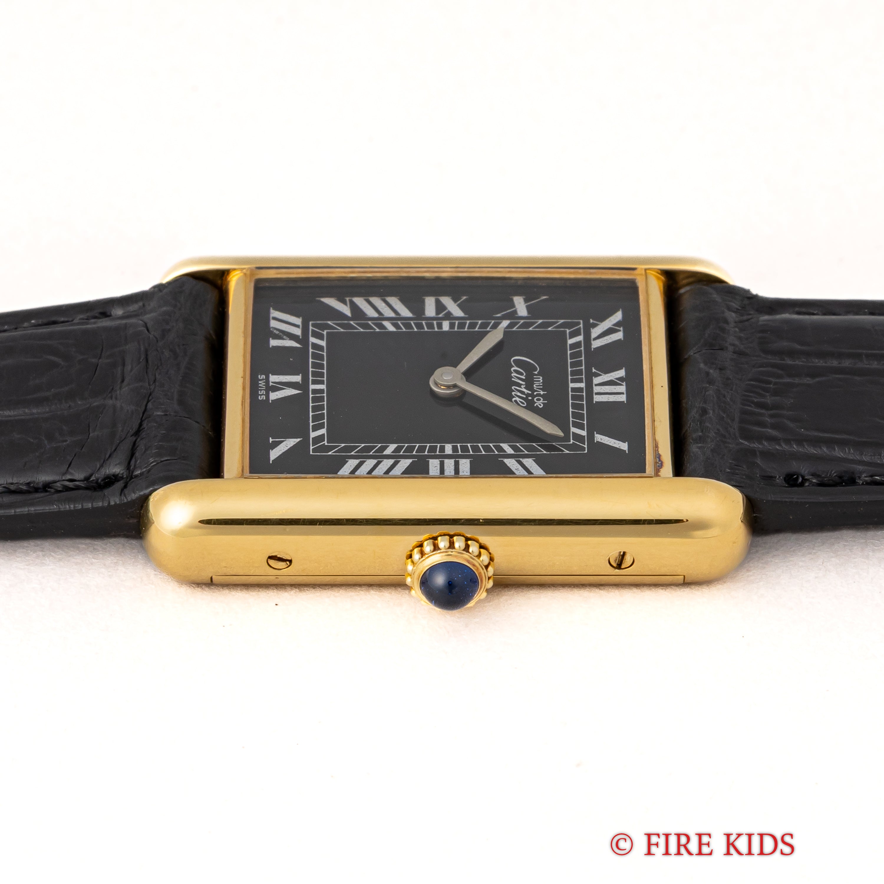 カルティエ マストタンク 1980年代製 LMサイズ ブラックローマンダイヤル 純正尾錠、箱、ギャラ付き