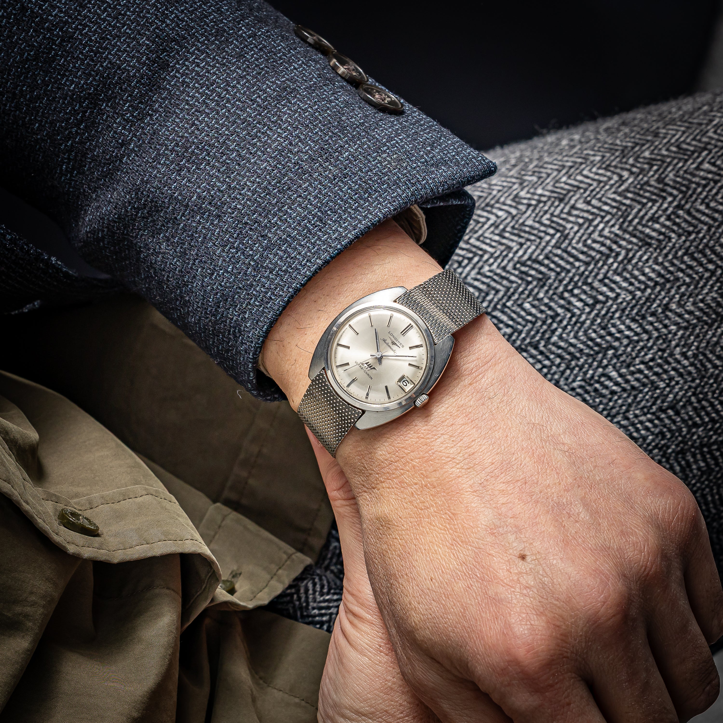 LONGINES ウルトラクロン シルバーダイヤル 純正メッシュブレス付き 10振動自動巻き